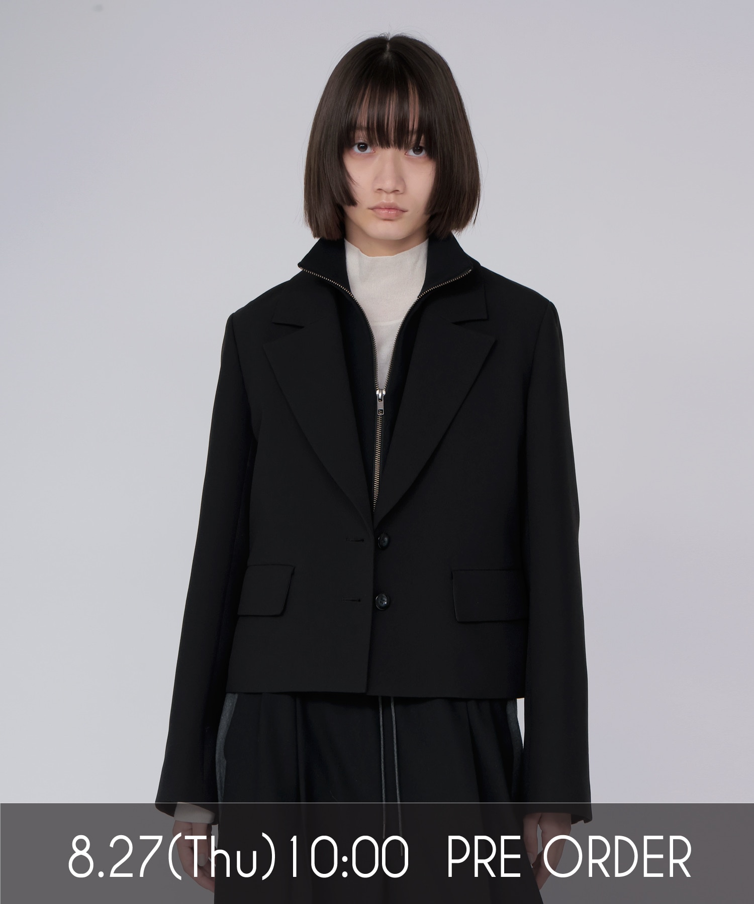 attachable knit collar short jacket