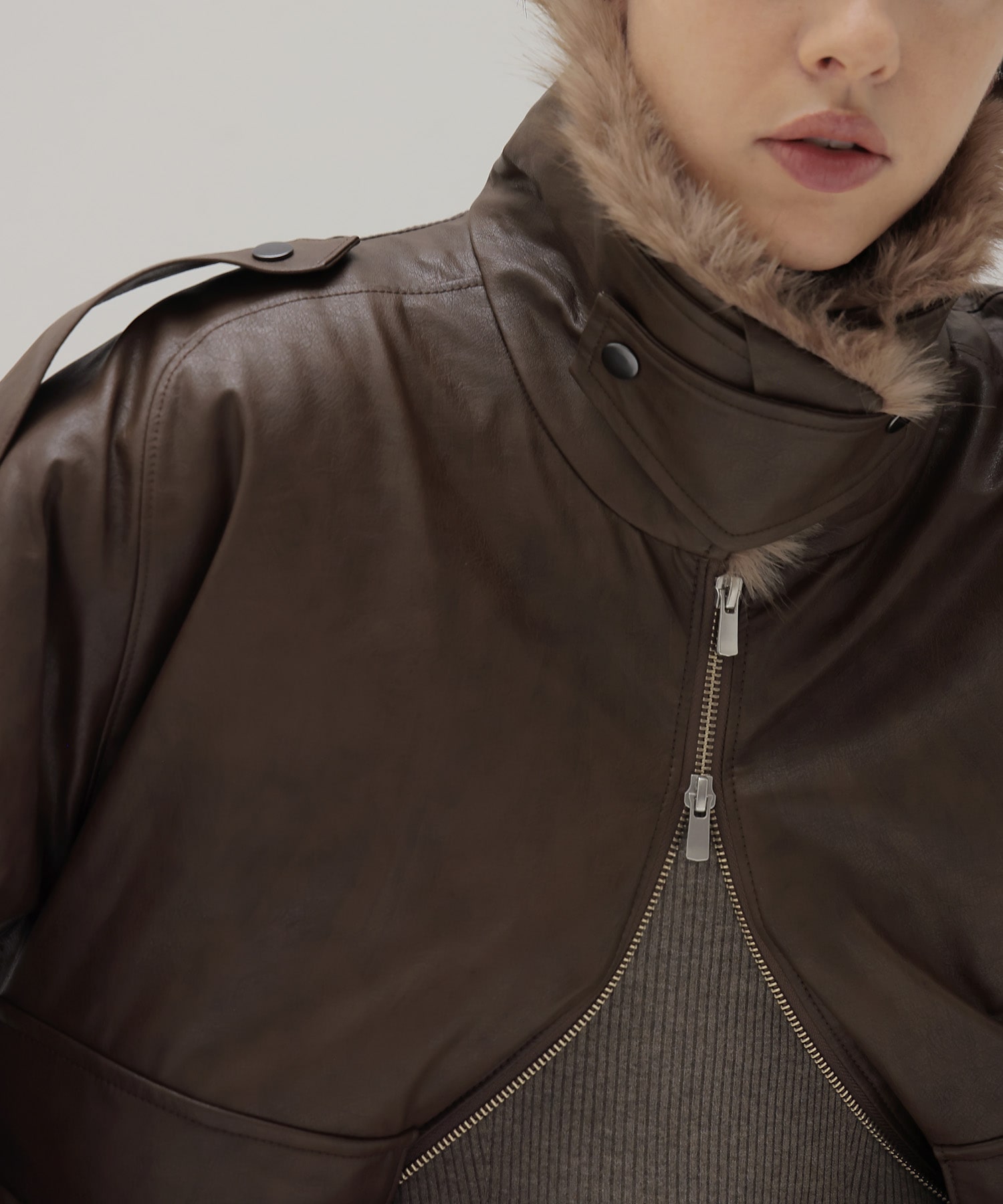 ≪EXCLUSIVE≫ detachable fur collar bomber jacket