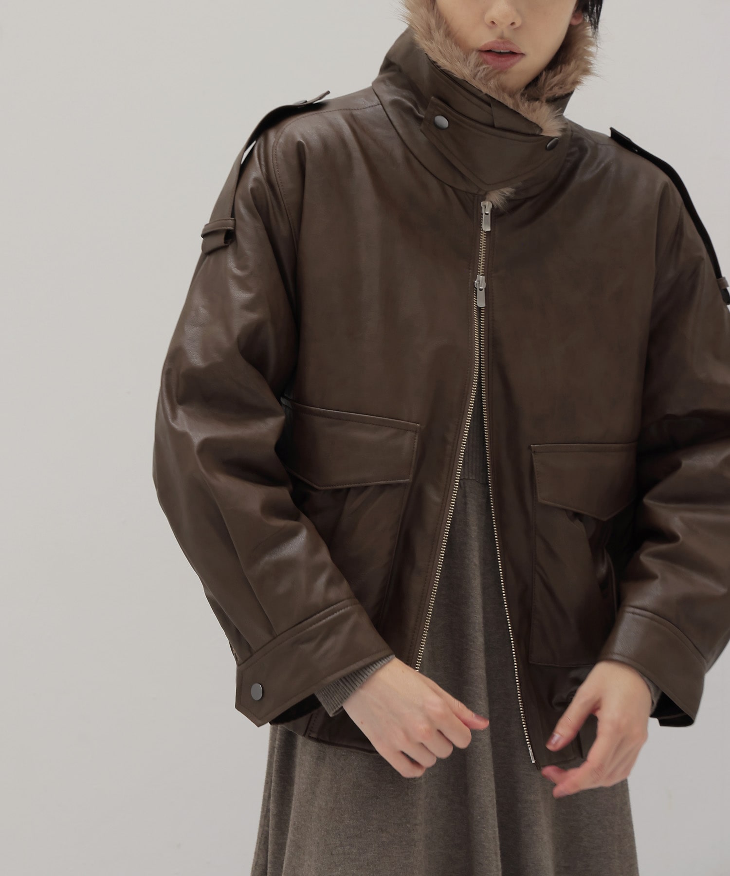≪EXCLUSIVE≫ detachable fur collar bomber jacket