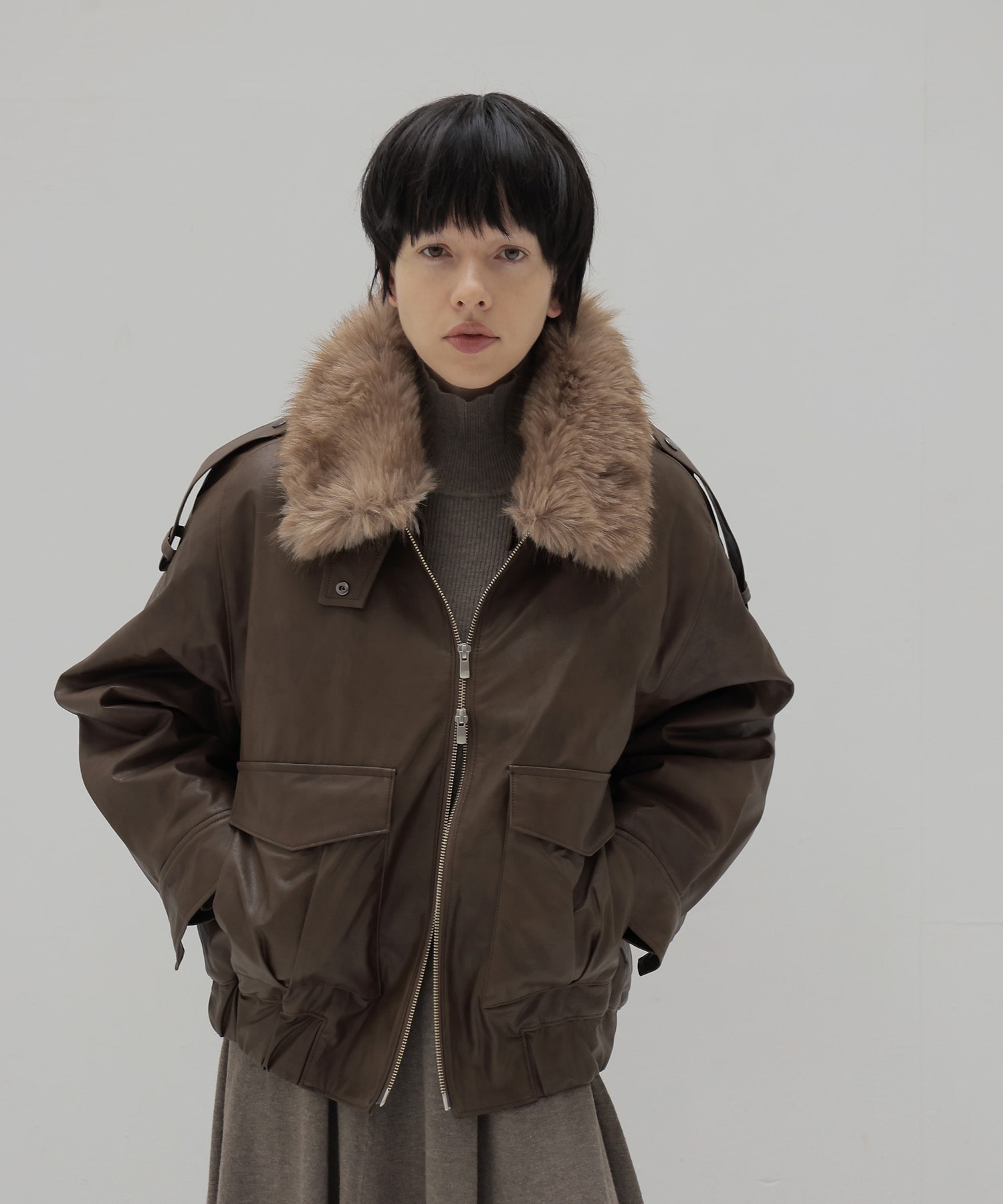 ≪EXCLUSIVE≫ detachable fur collar bomber jacket