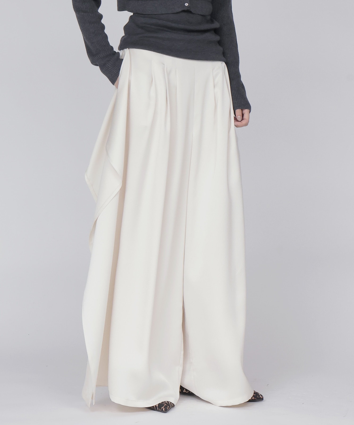 classy tuck asymmetry drape pants