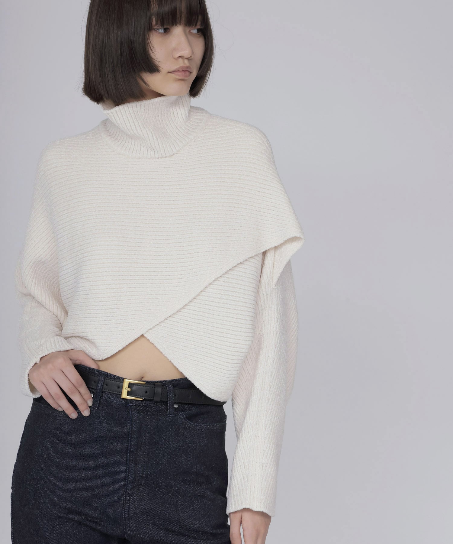 velours high neck short pullover
