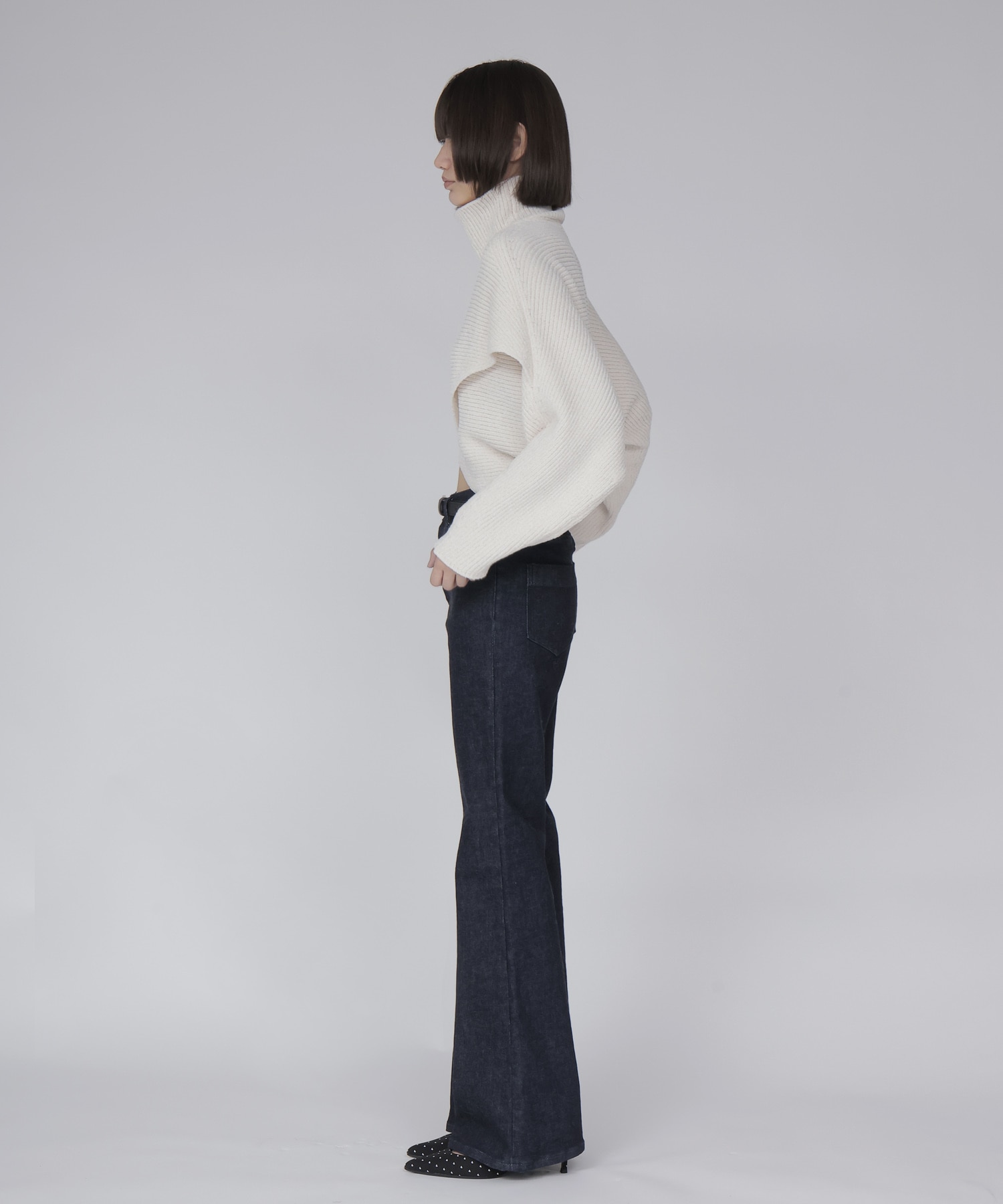velours high neck short pullover