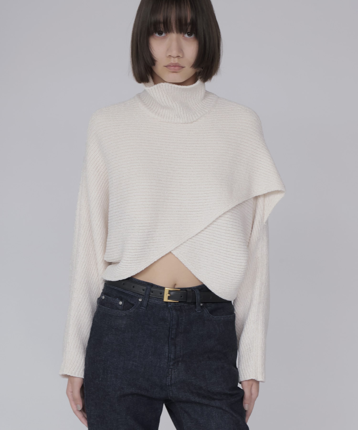 velours high neck short pullover