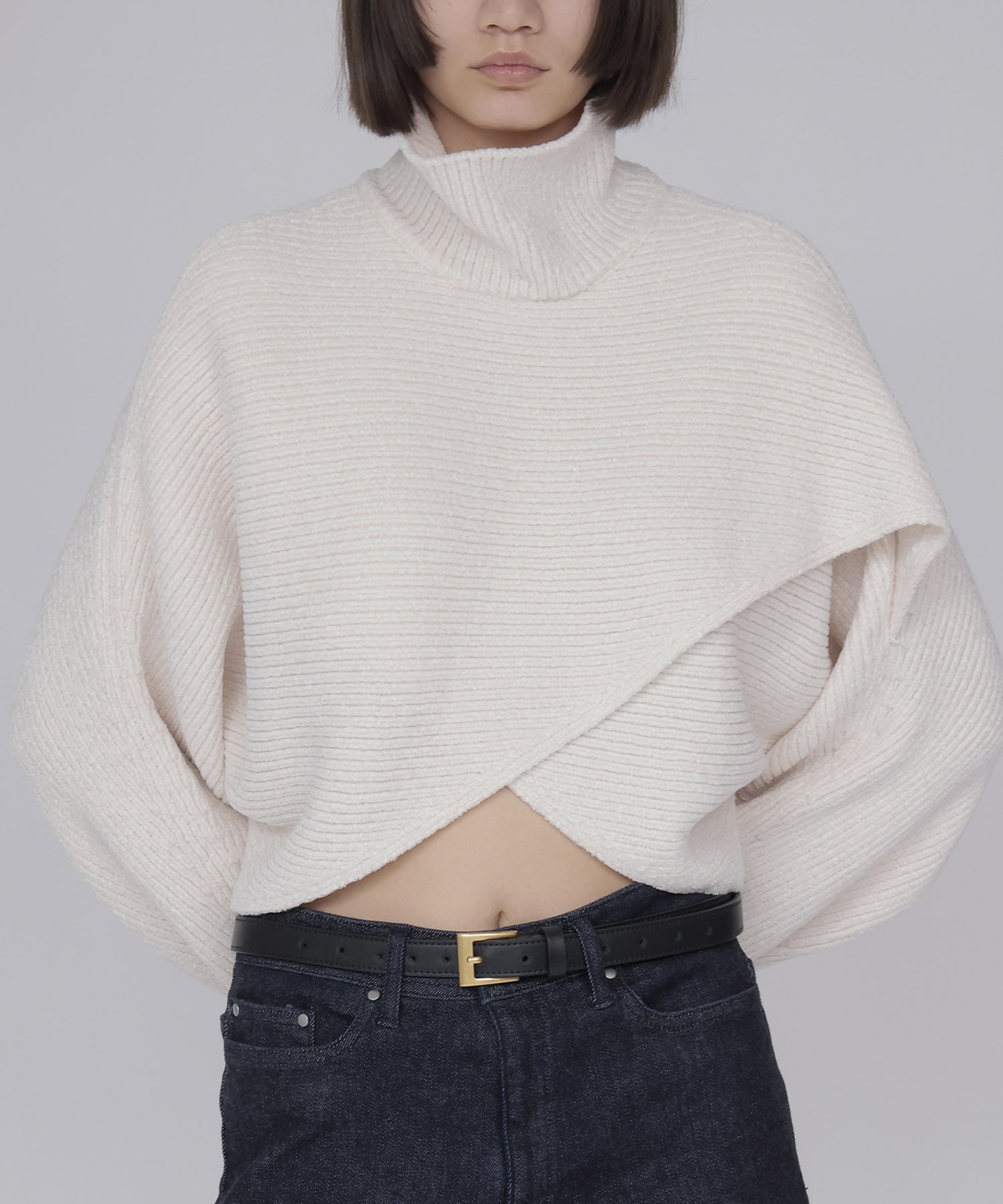 velours high neck short pullover