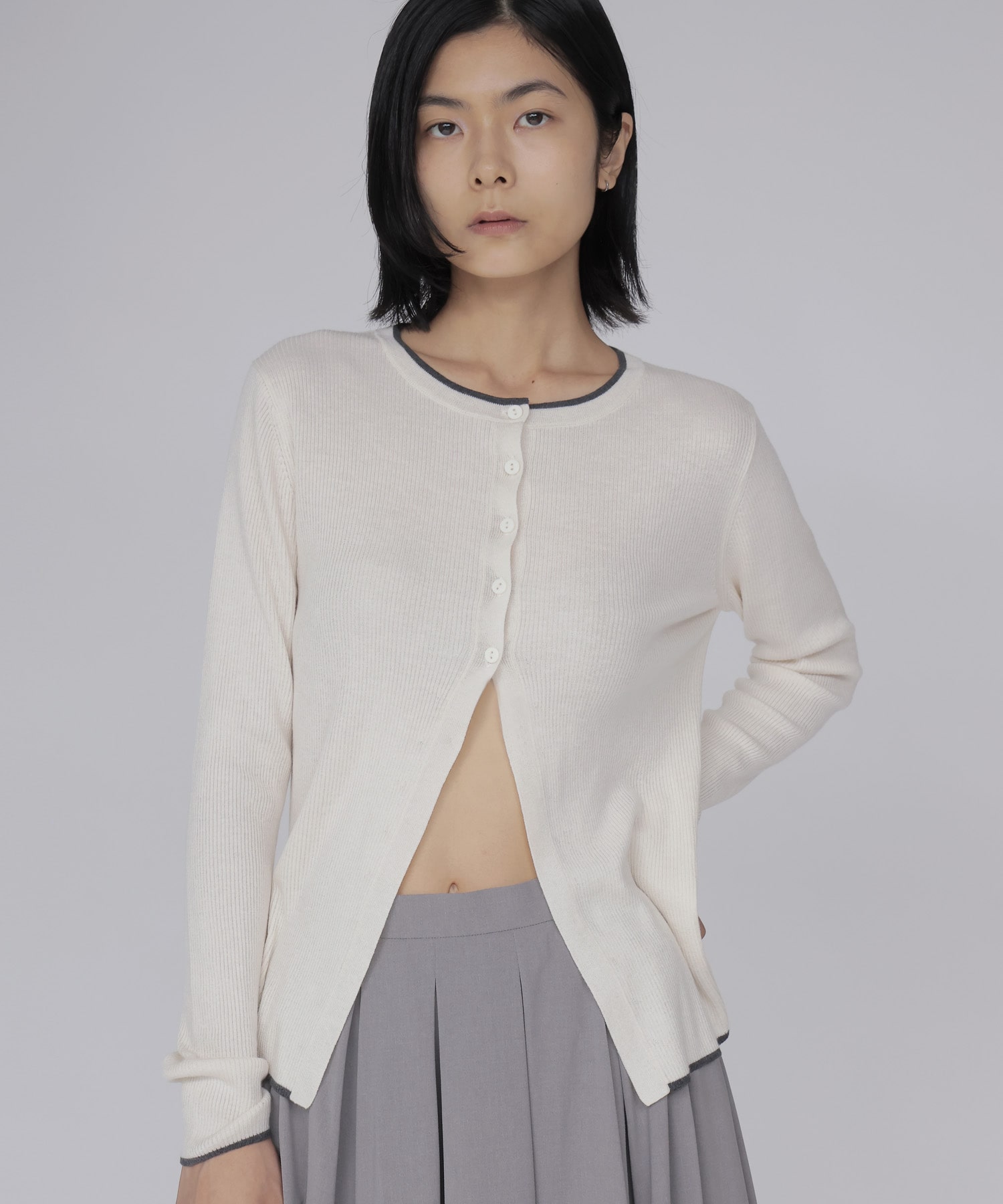 wool silk rib cardigan