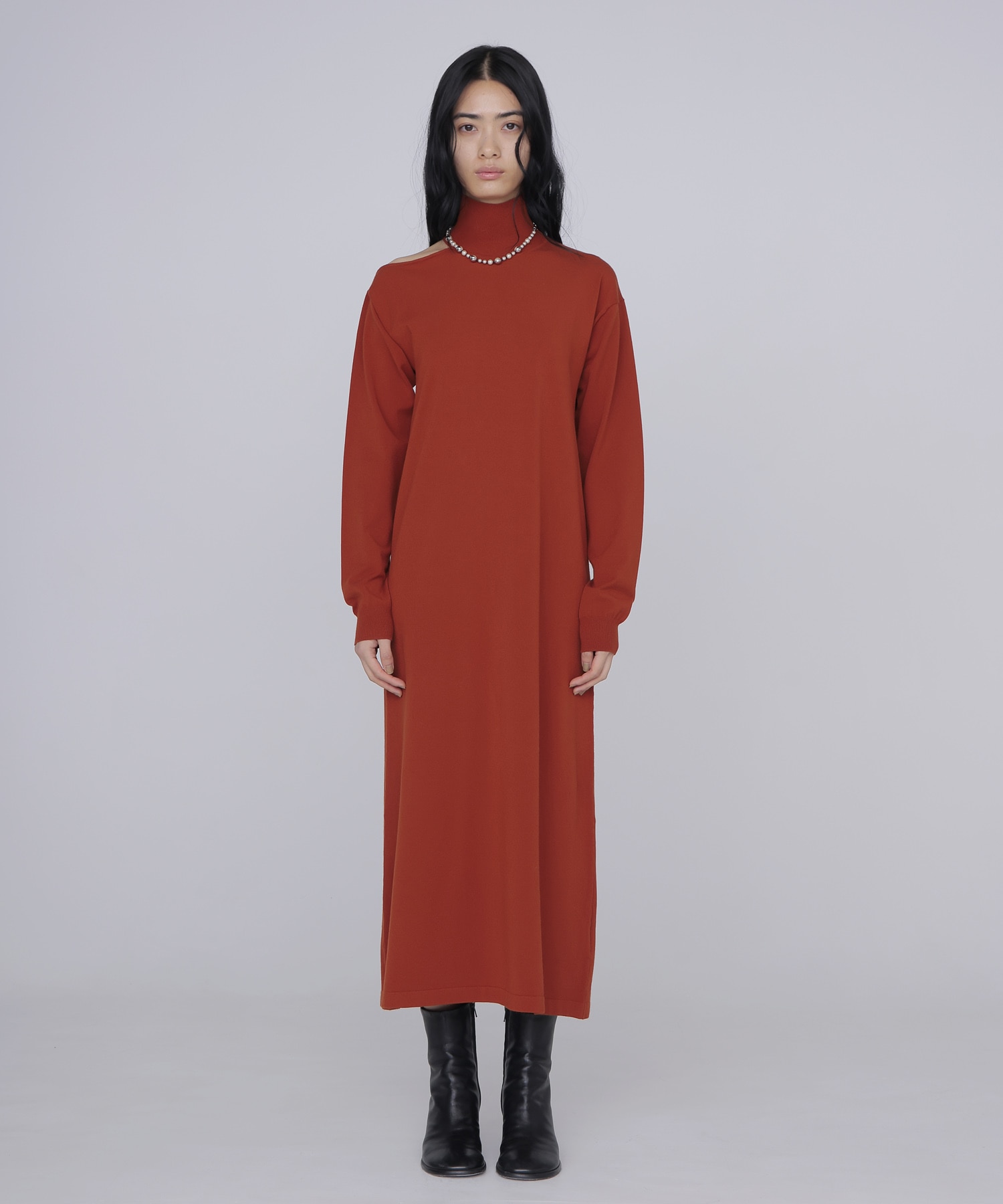 shoulder slit knit dress