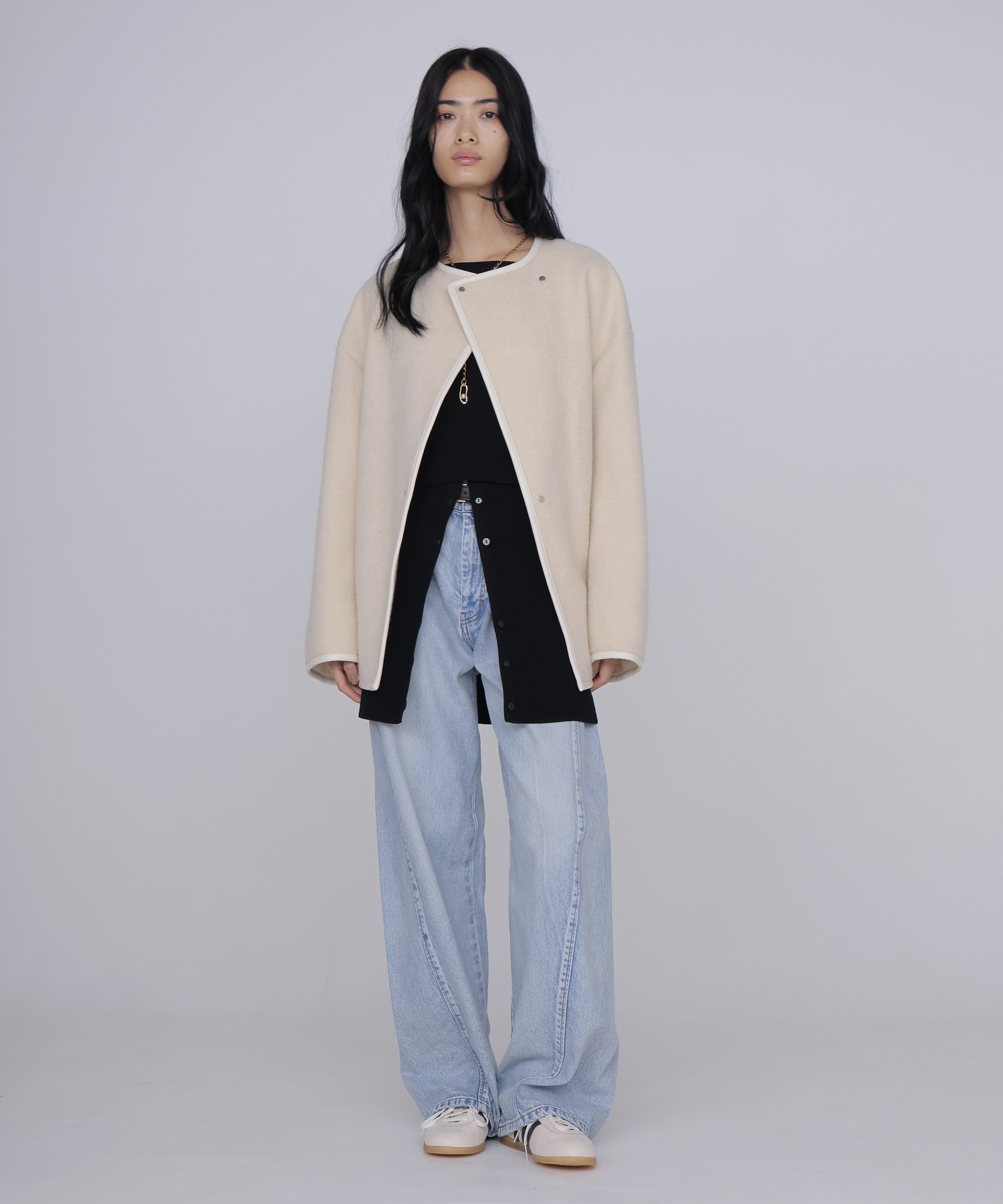 piping boa coat
