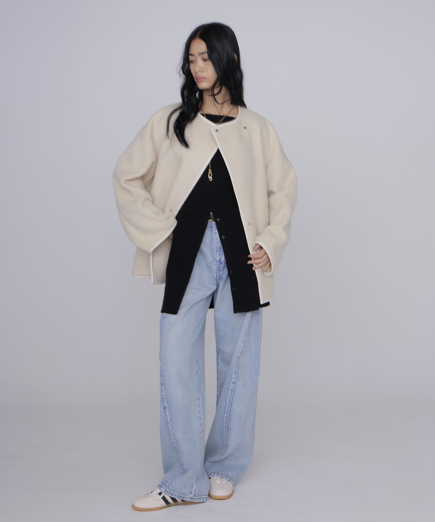 piping boa coat