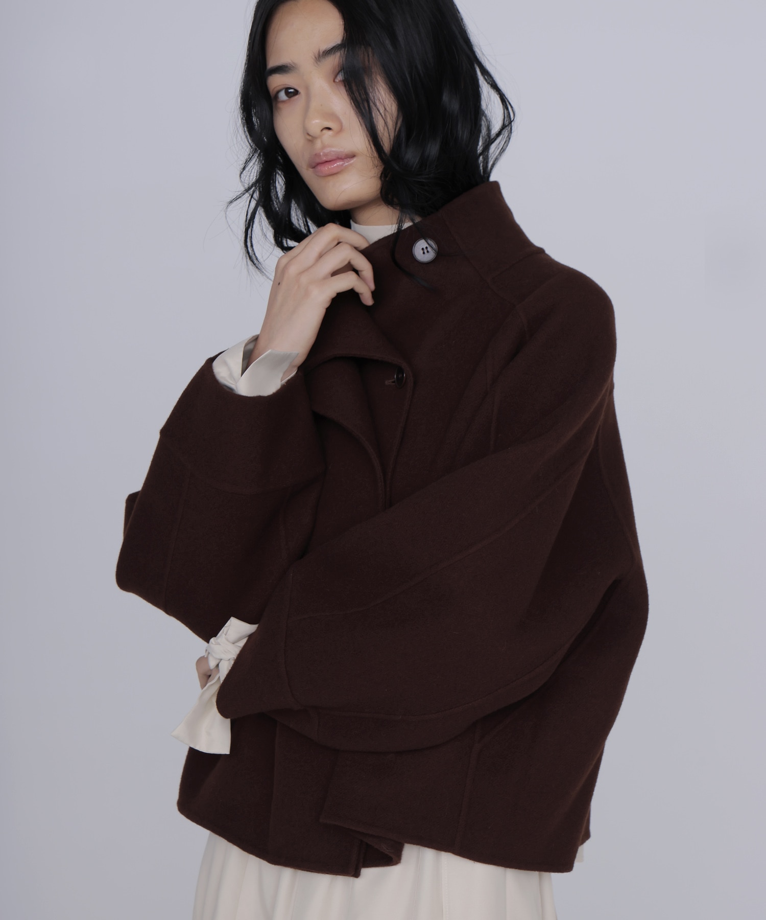 funnel neck short coat