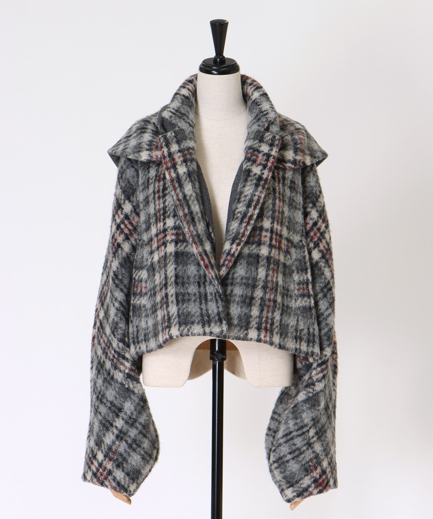 check shaggy scarf jacket