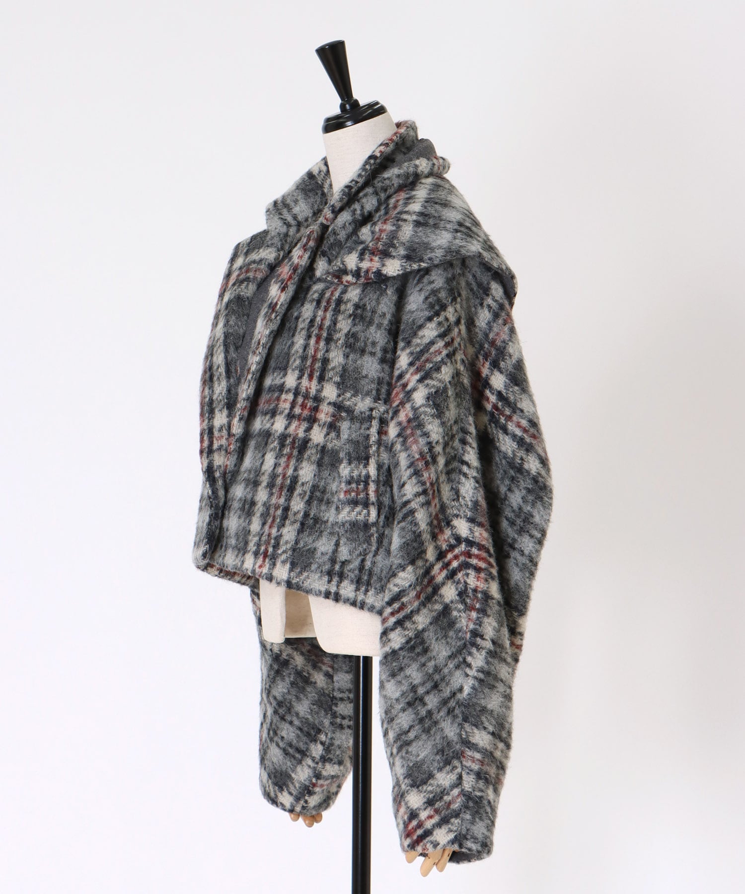 check shaggy scarf jacket