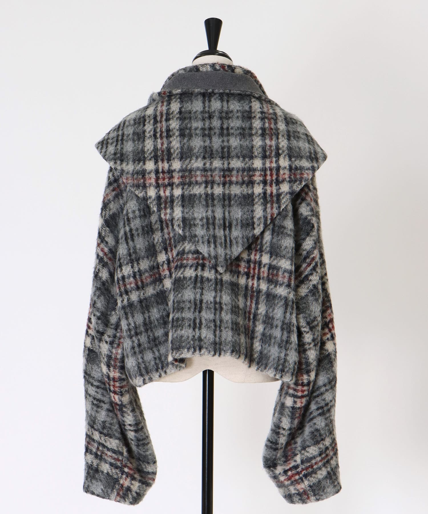 check shaggy scarf jacket