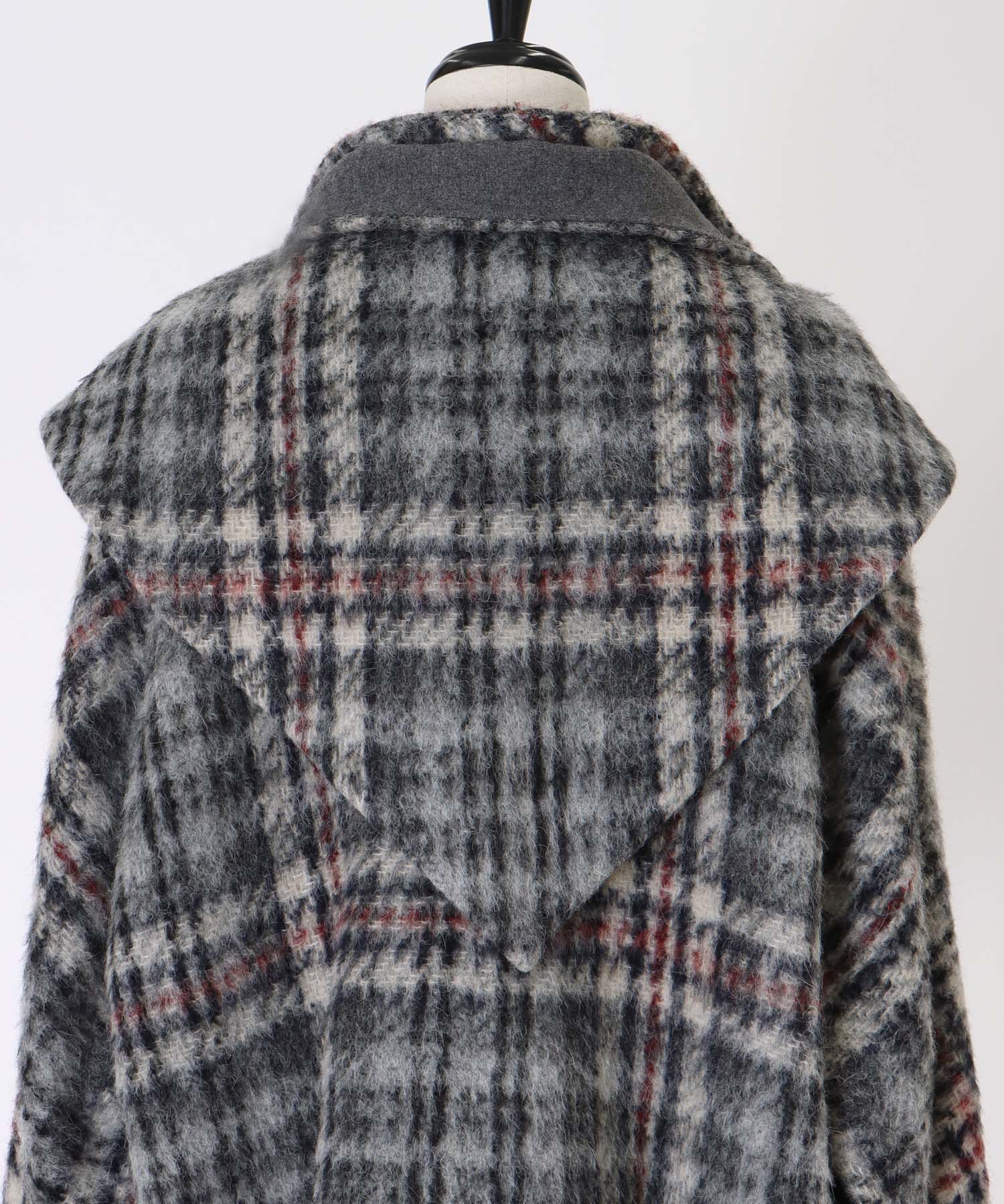 check shaggy scarf jacket