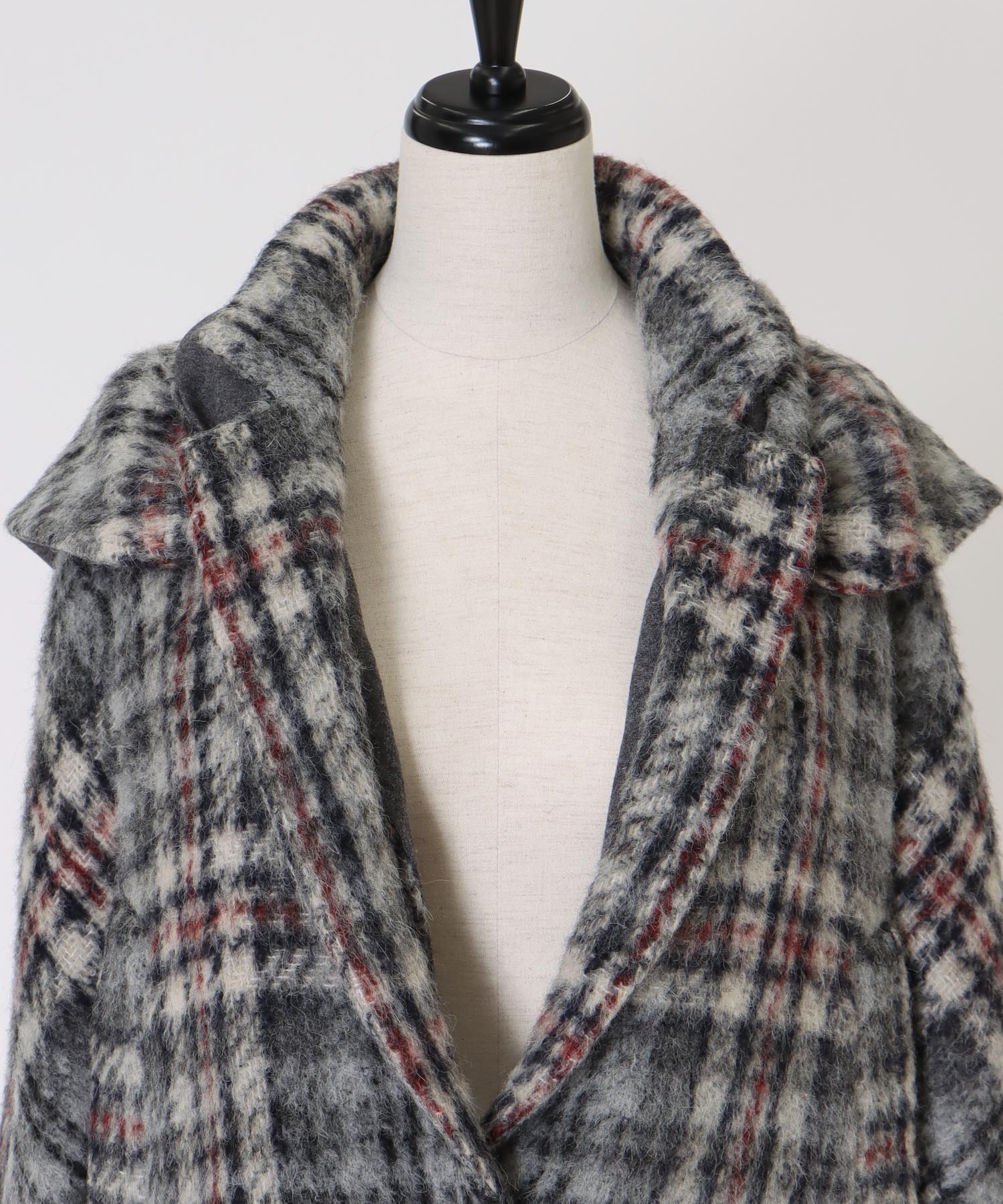 check shaggy scarf jacket