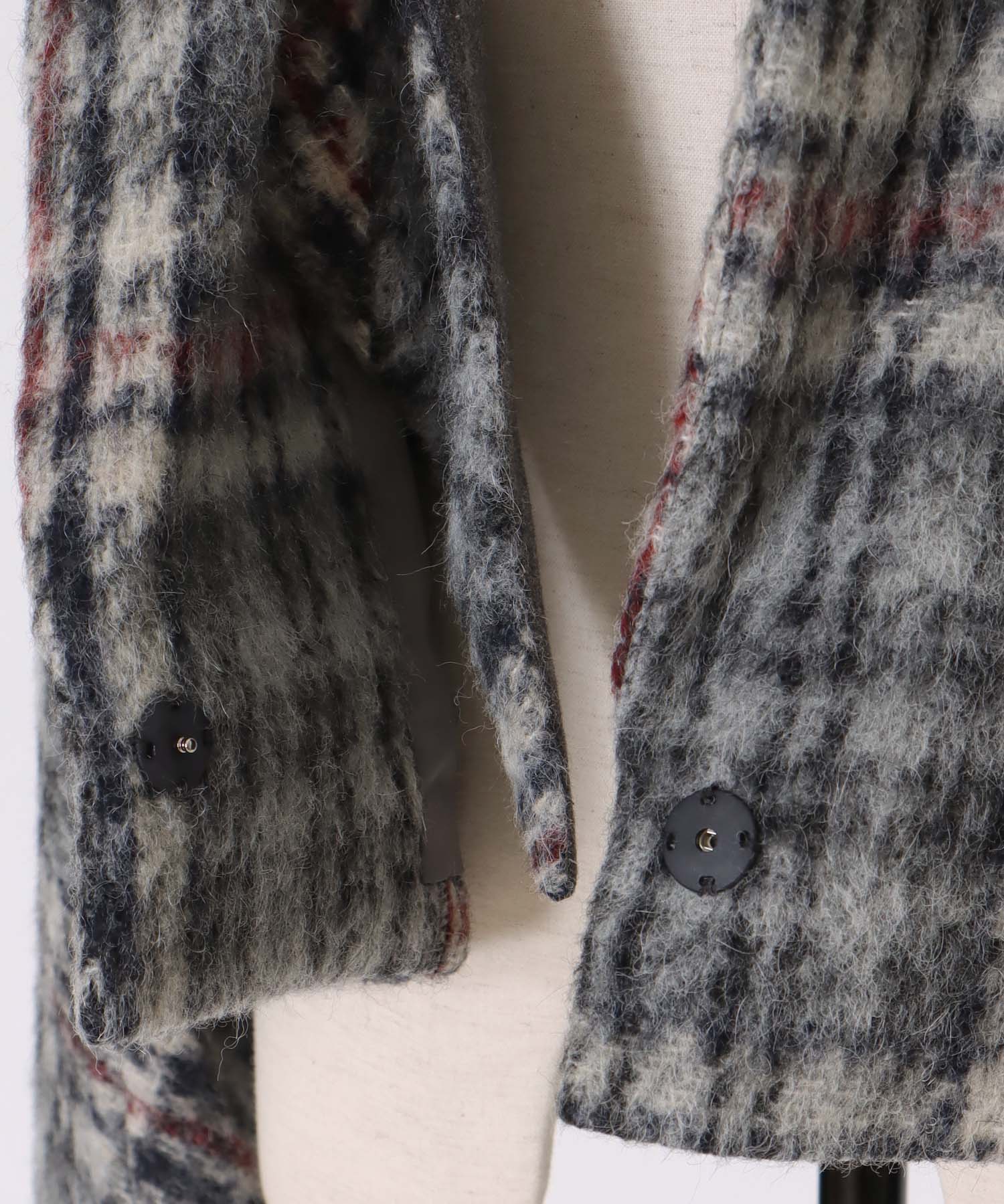 check shaggy scarf jacket