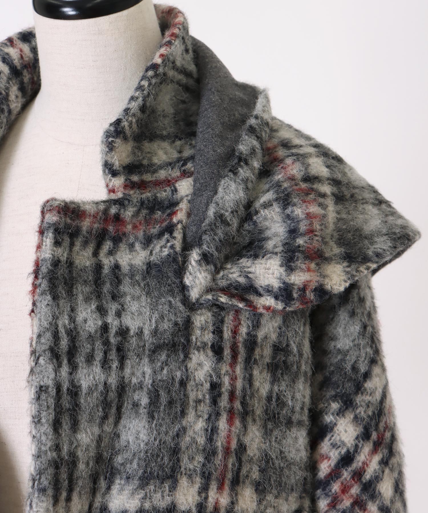 check shaggy scarf jacket