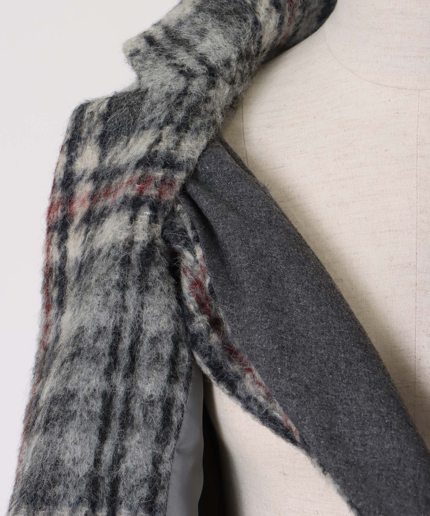 check shaggy scarf jacket