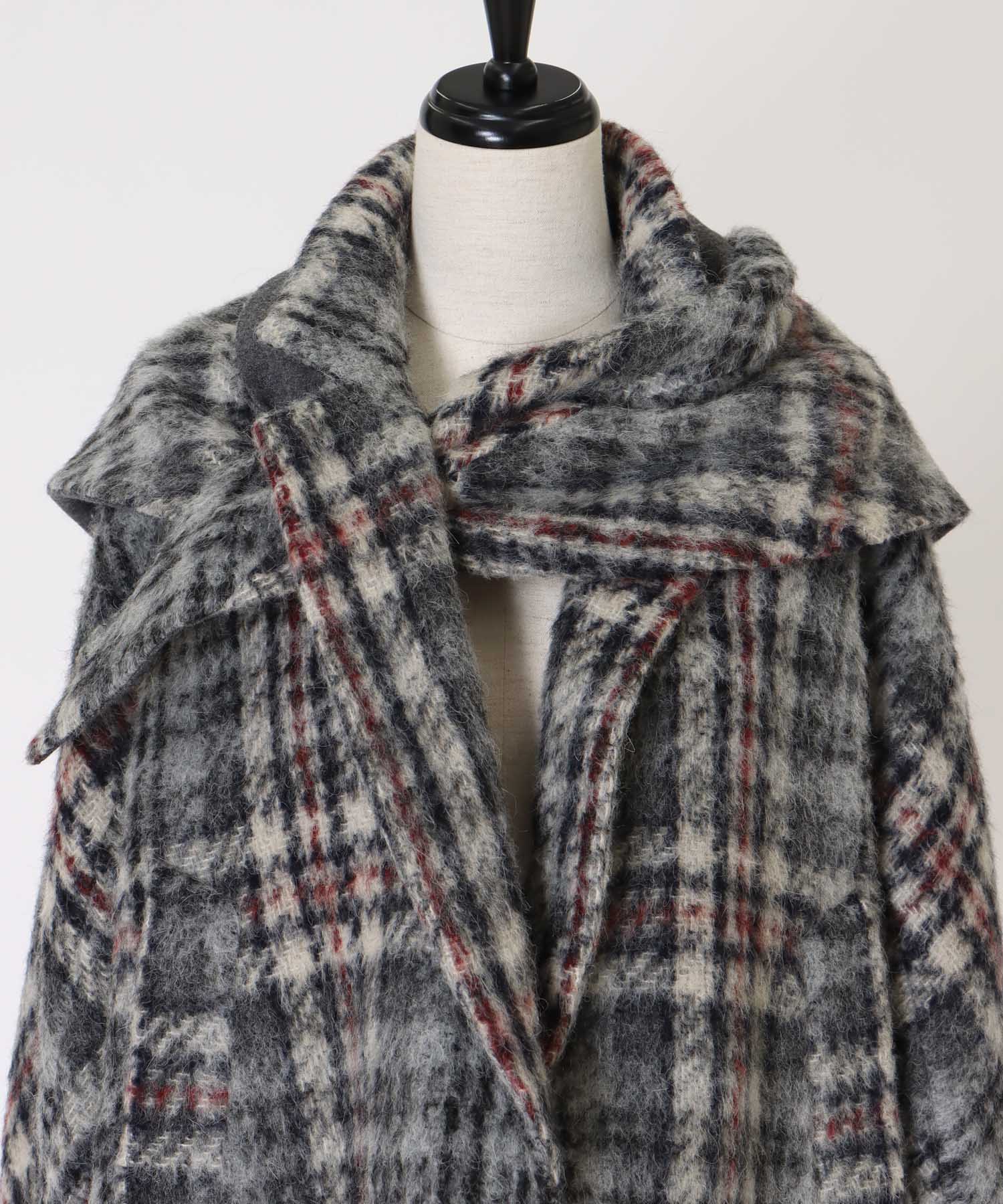 check shaggy scarf jacket
