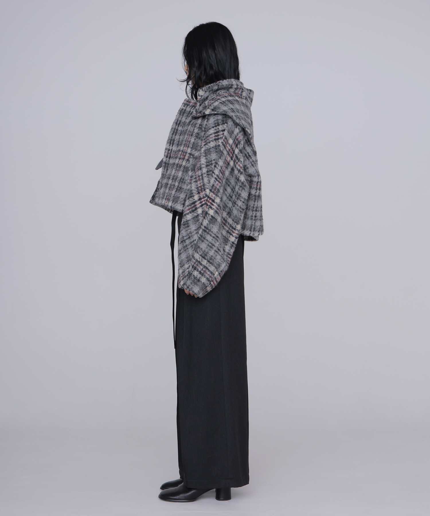 check shaggy scarf jacket