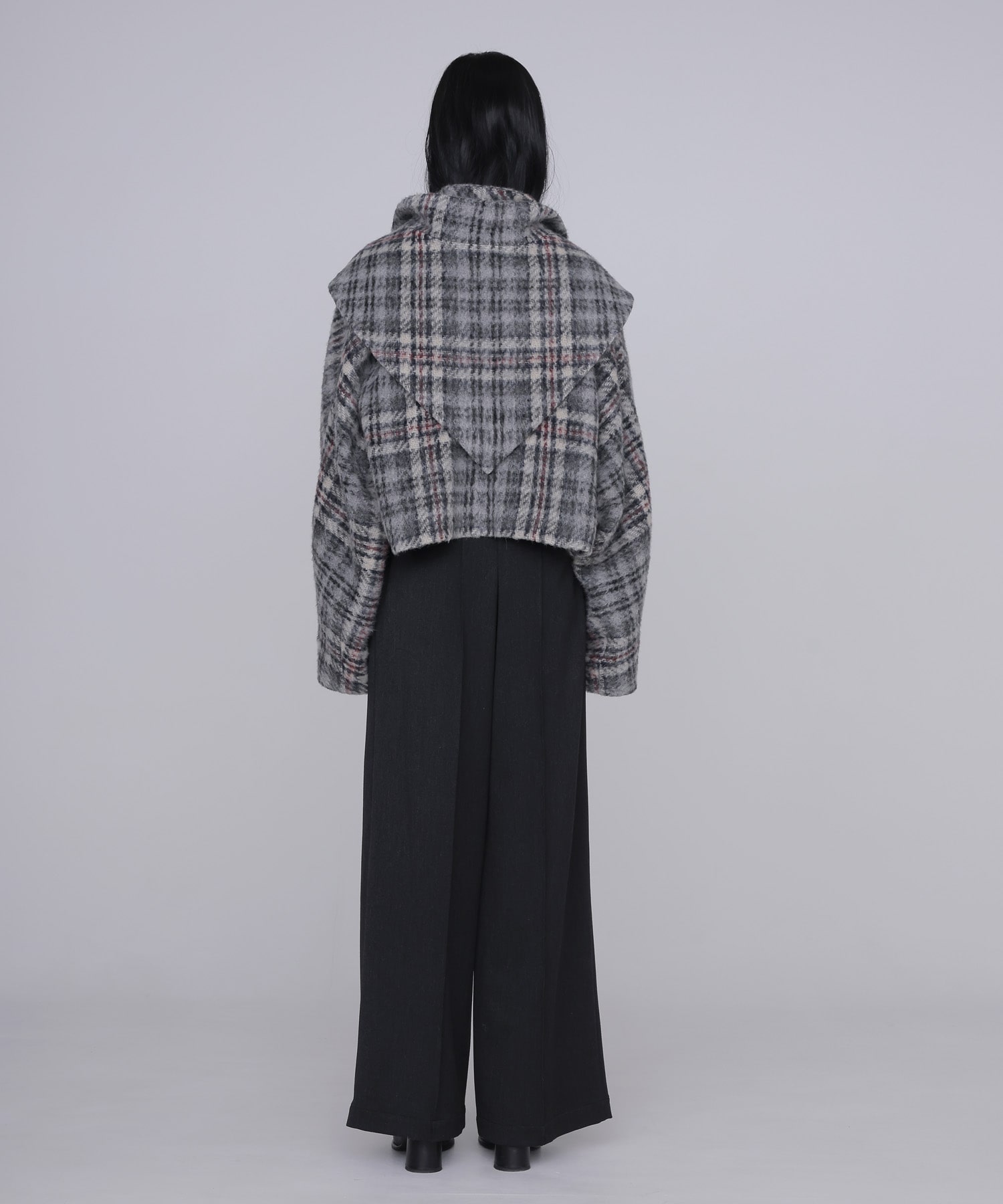check shaggy scarf jacket