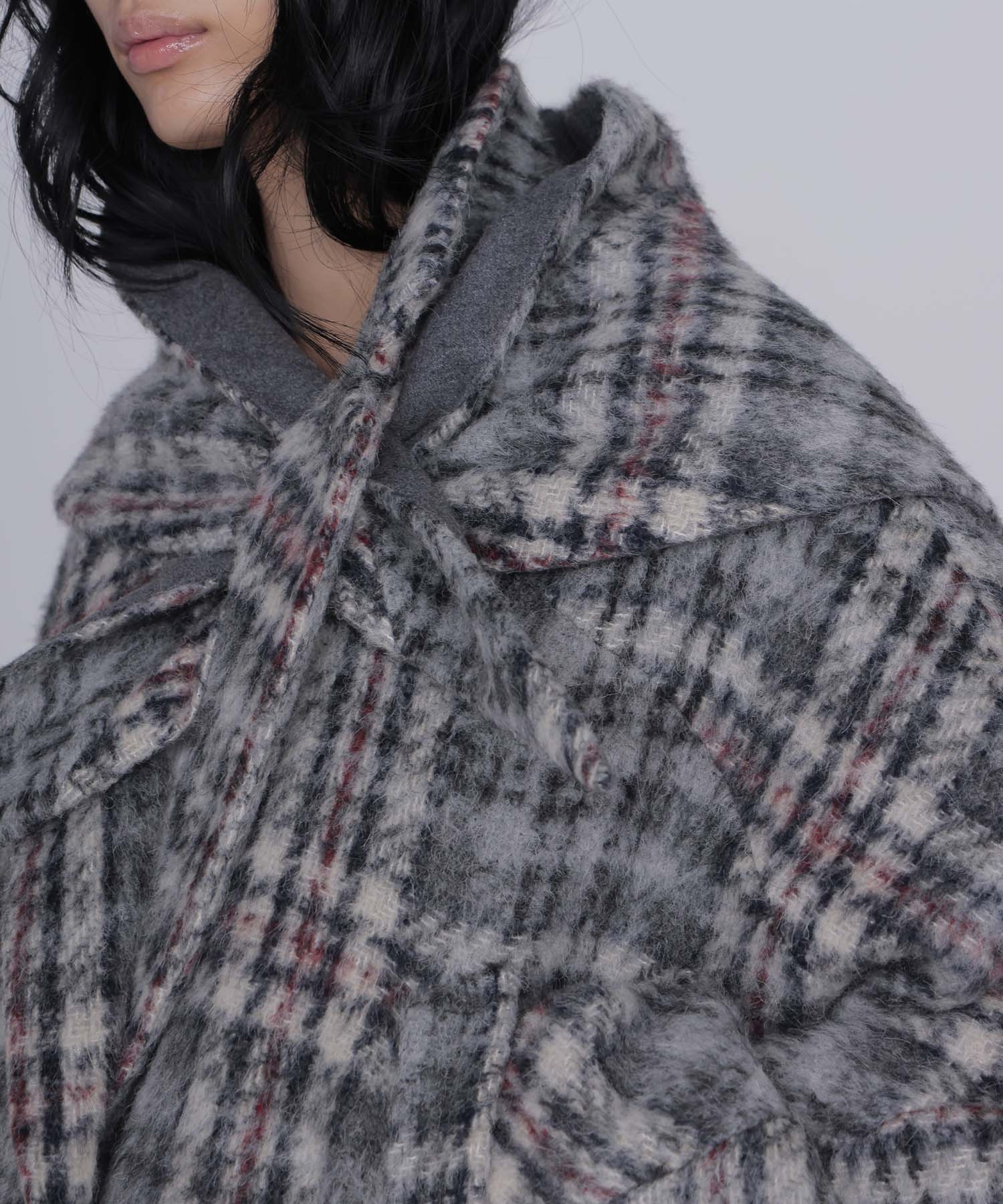 check shaggy scarf jacket