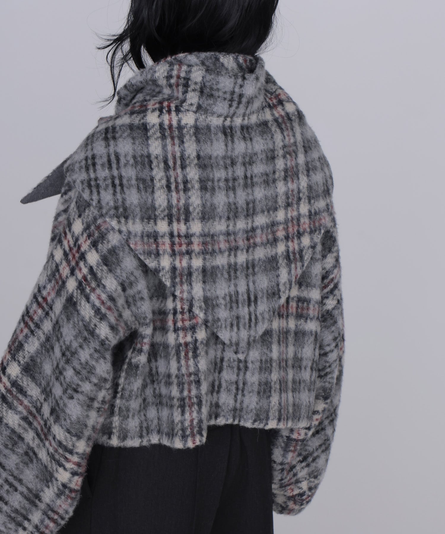 check shaggy scarf jacket