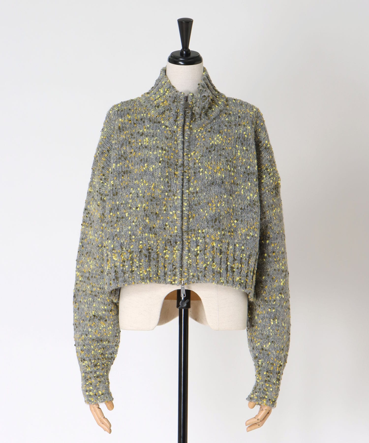 mix color short ZIP knit jacket