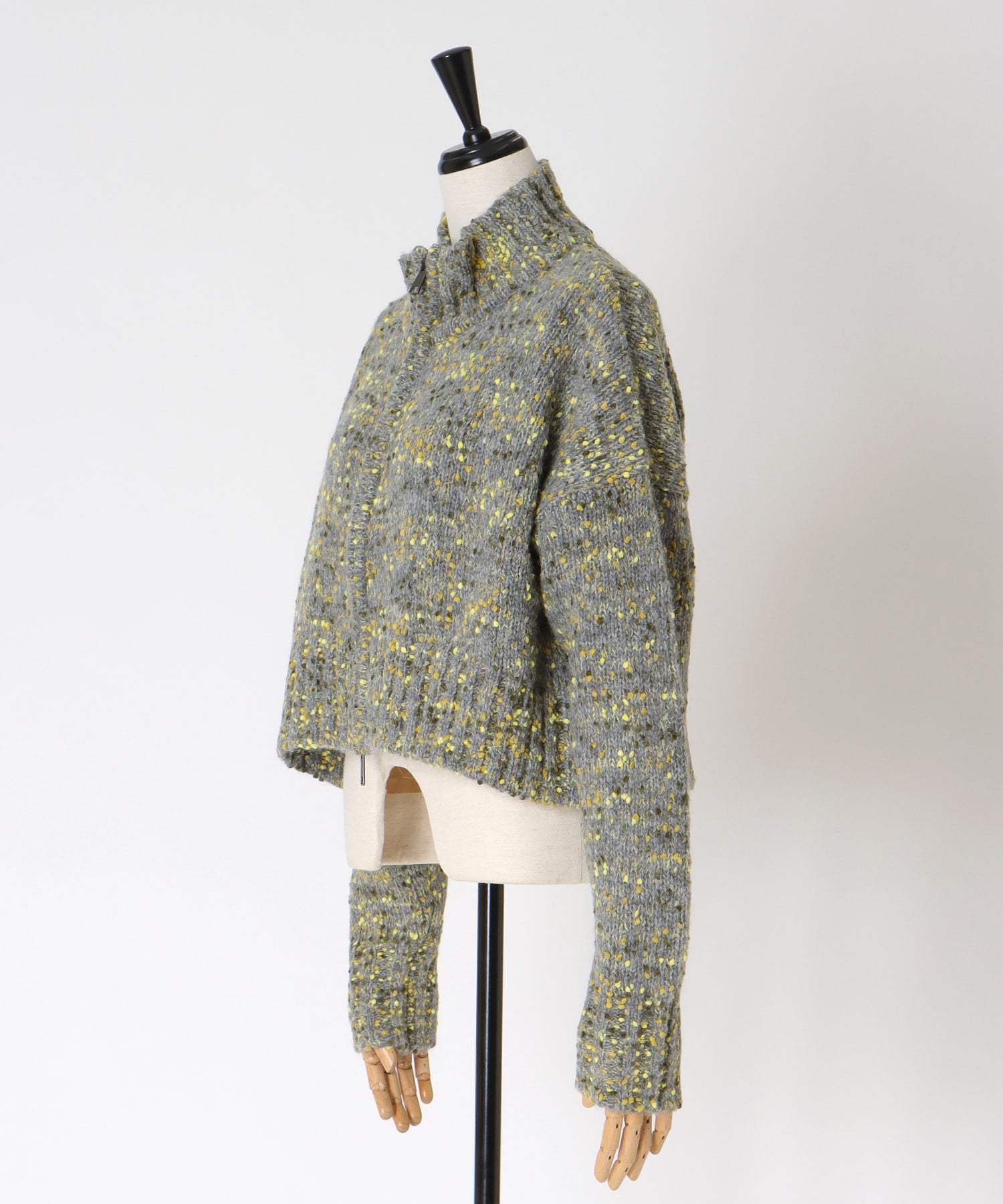 mix color short ZIP knit jacket
