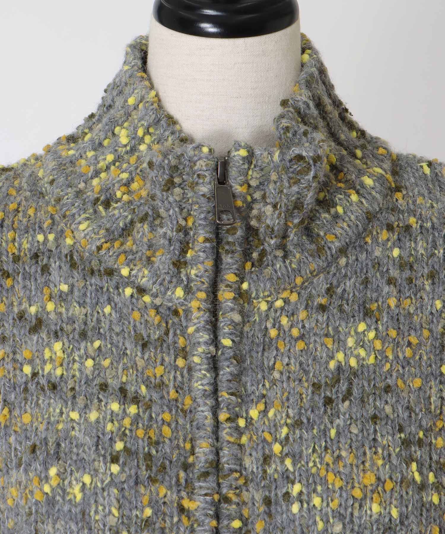 mix color short ZIP knit jacket