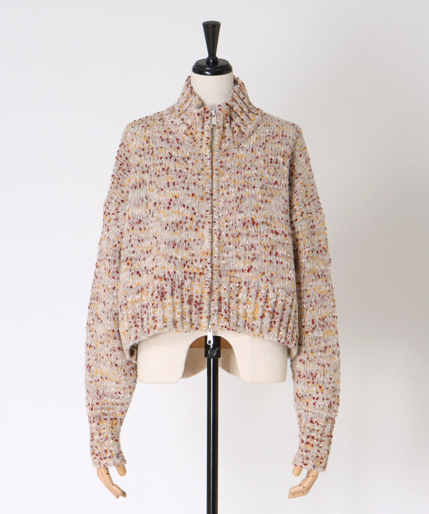 mix color short ZIP knit jacket