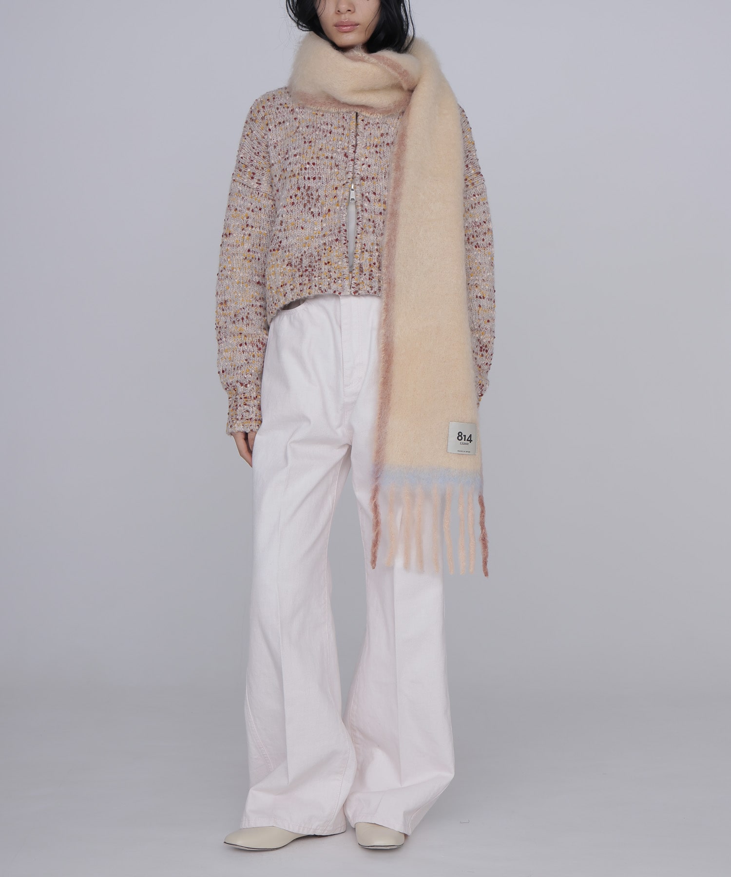 mix color short ZIP knit jacket