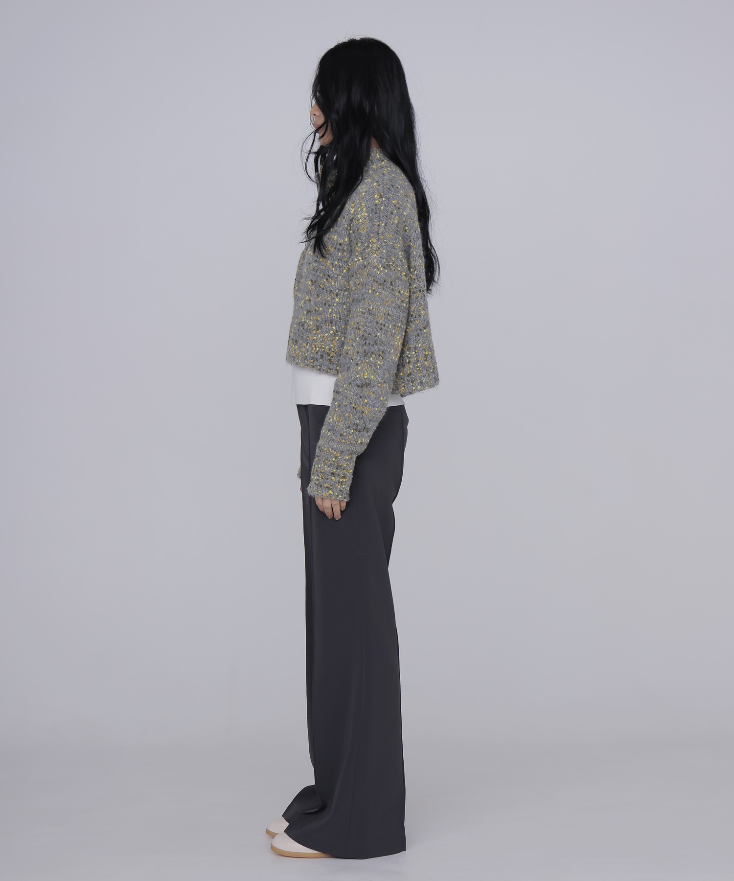 mix color short ZIP knit jacket