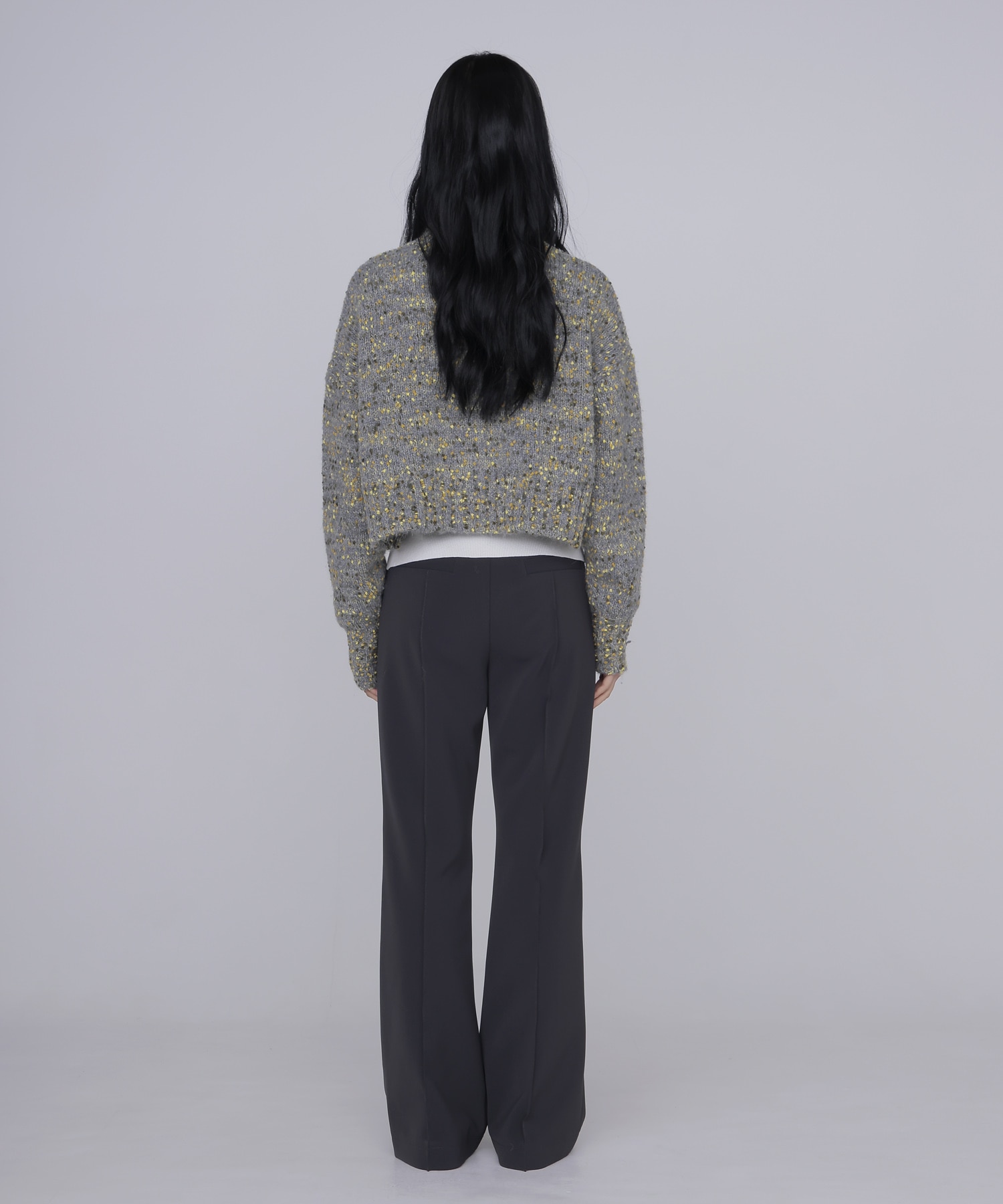 mix color short ZIP knit jacket