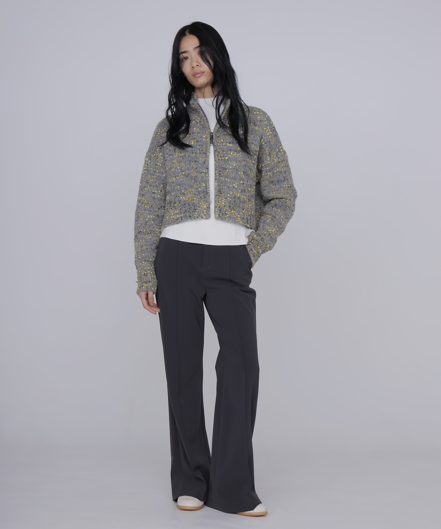 mix color short ZIP knit jacket