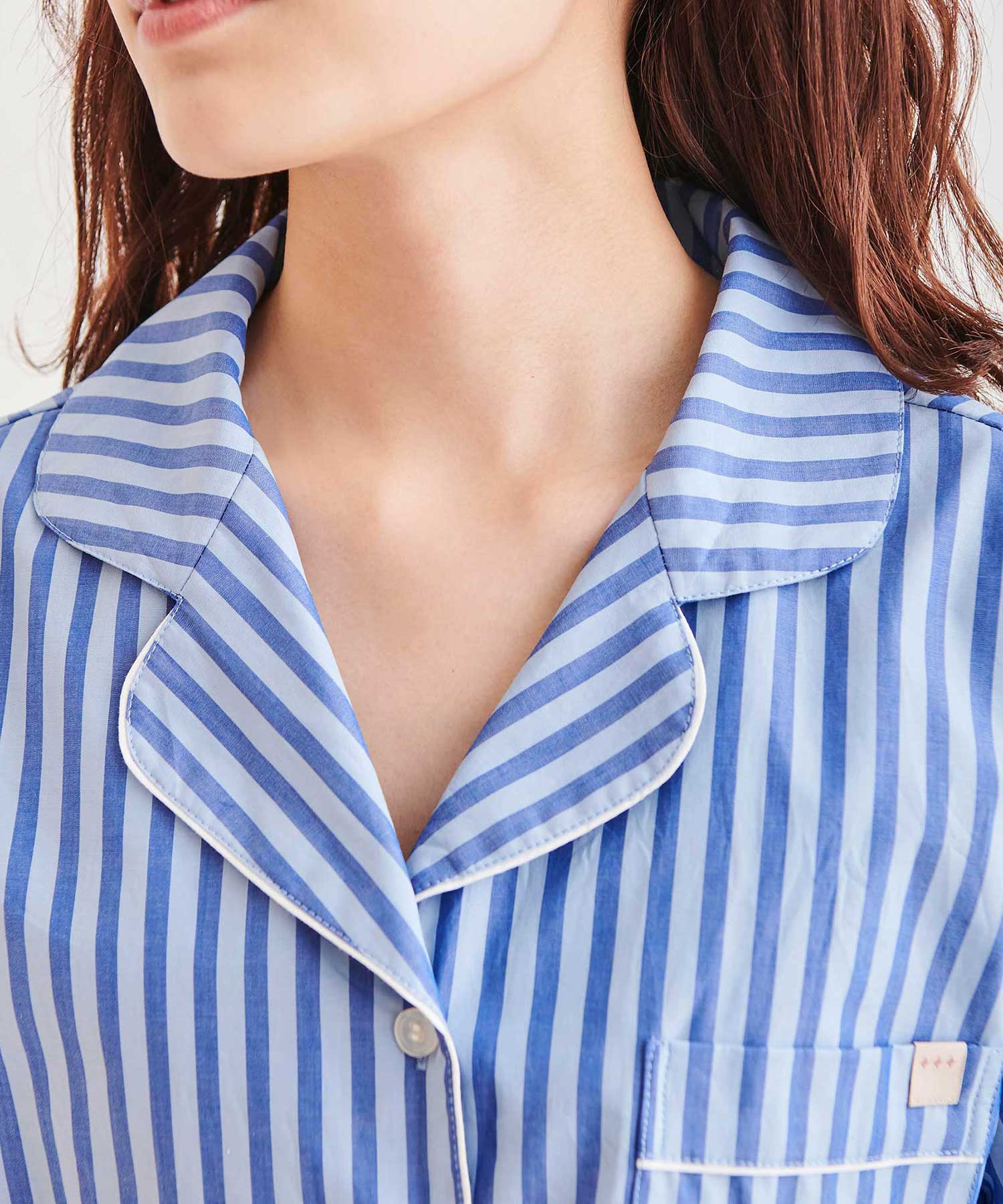 【stripe fabric】ハーフスリーブパジャマシャツ