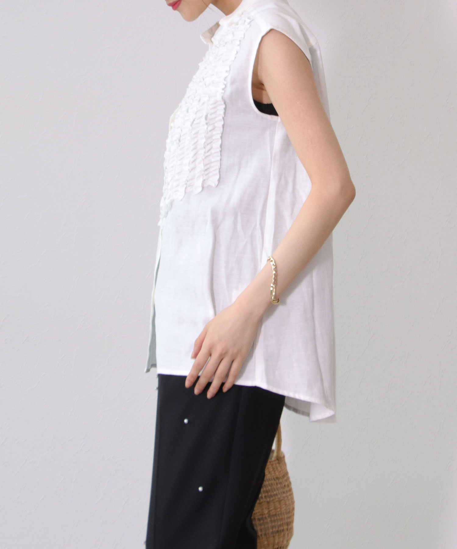 PICCIN/ピッチン】リネン混ノースリーブフリルシャツブラウス AND ON JIONE STORE（アンドオン）ジオン商事公式オンラインストア