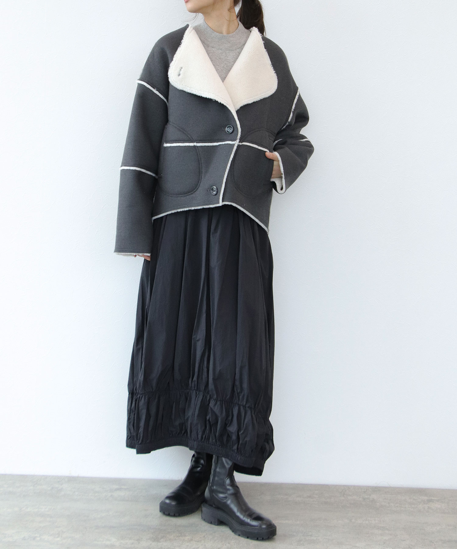 【リバーシブル】ボアパイピングショートコート