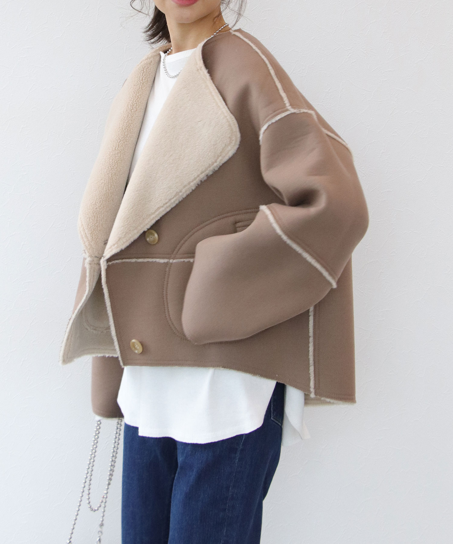 【リバーシブル】ボアパイピングショートコート