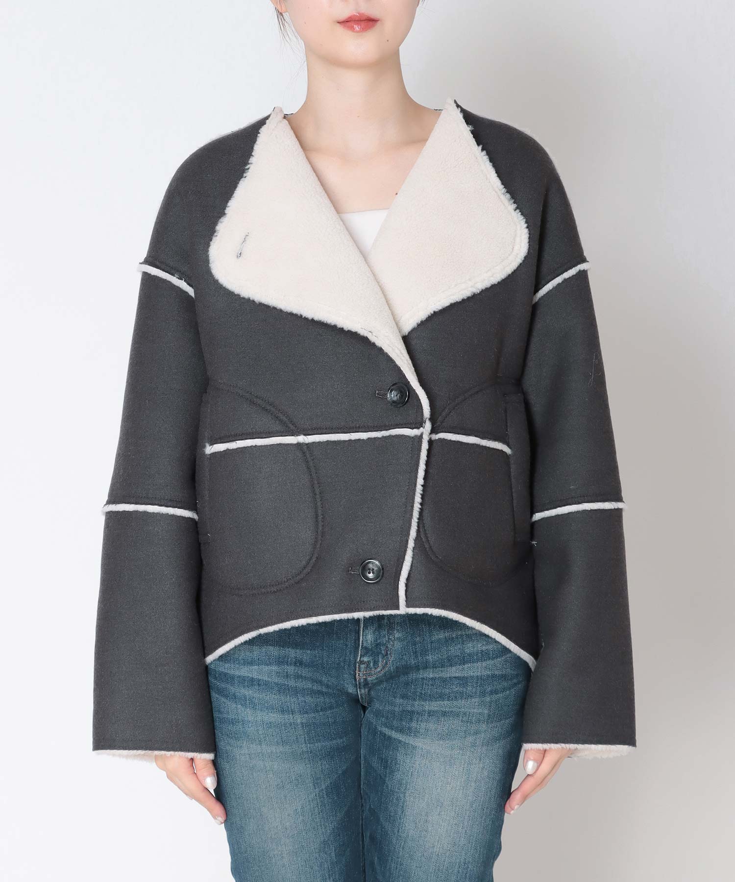 【リバーシブル】ボアパイピングショートコート