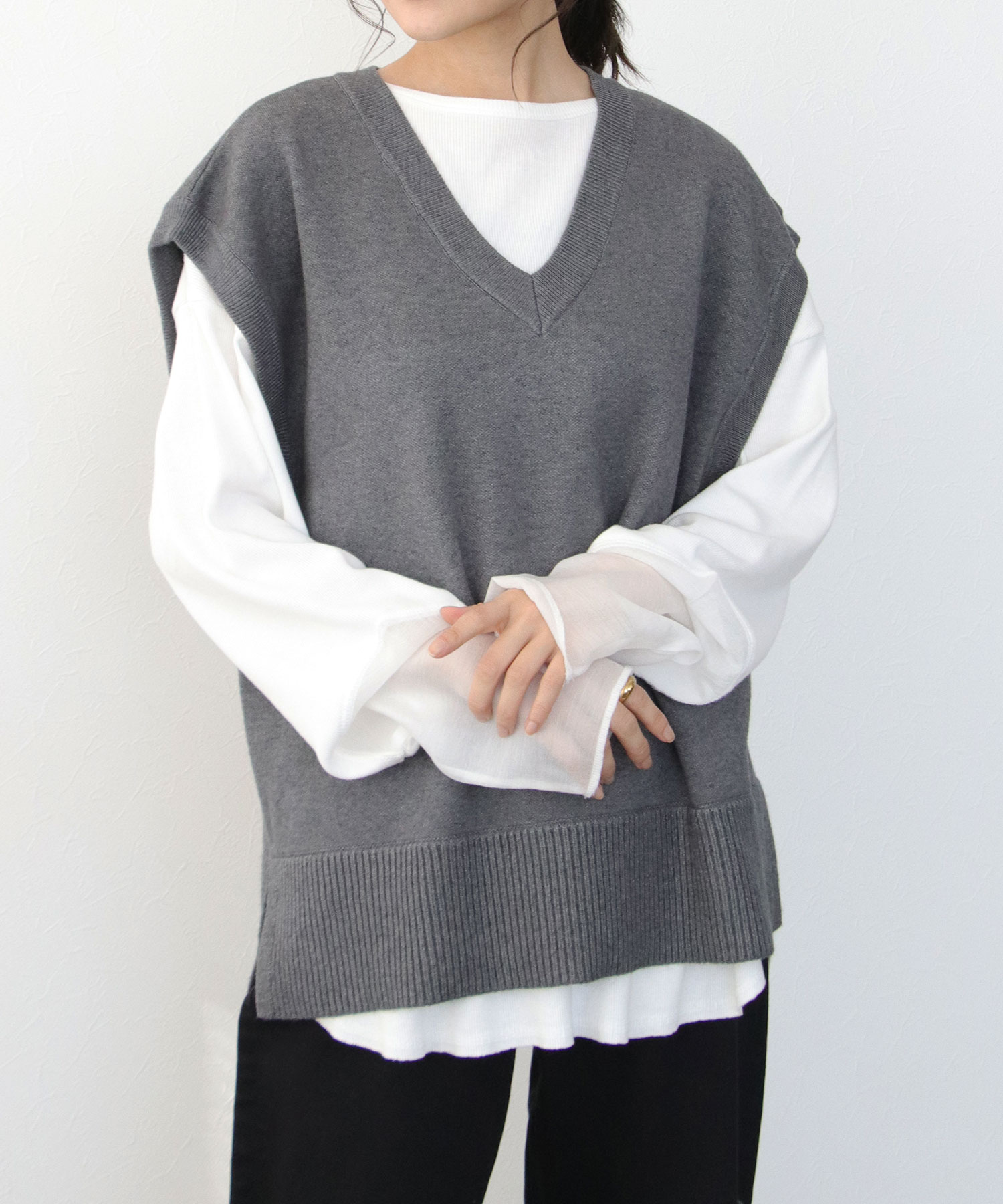ハイネックショートニット×Vネックニットセット