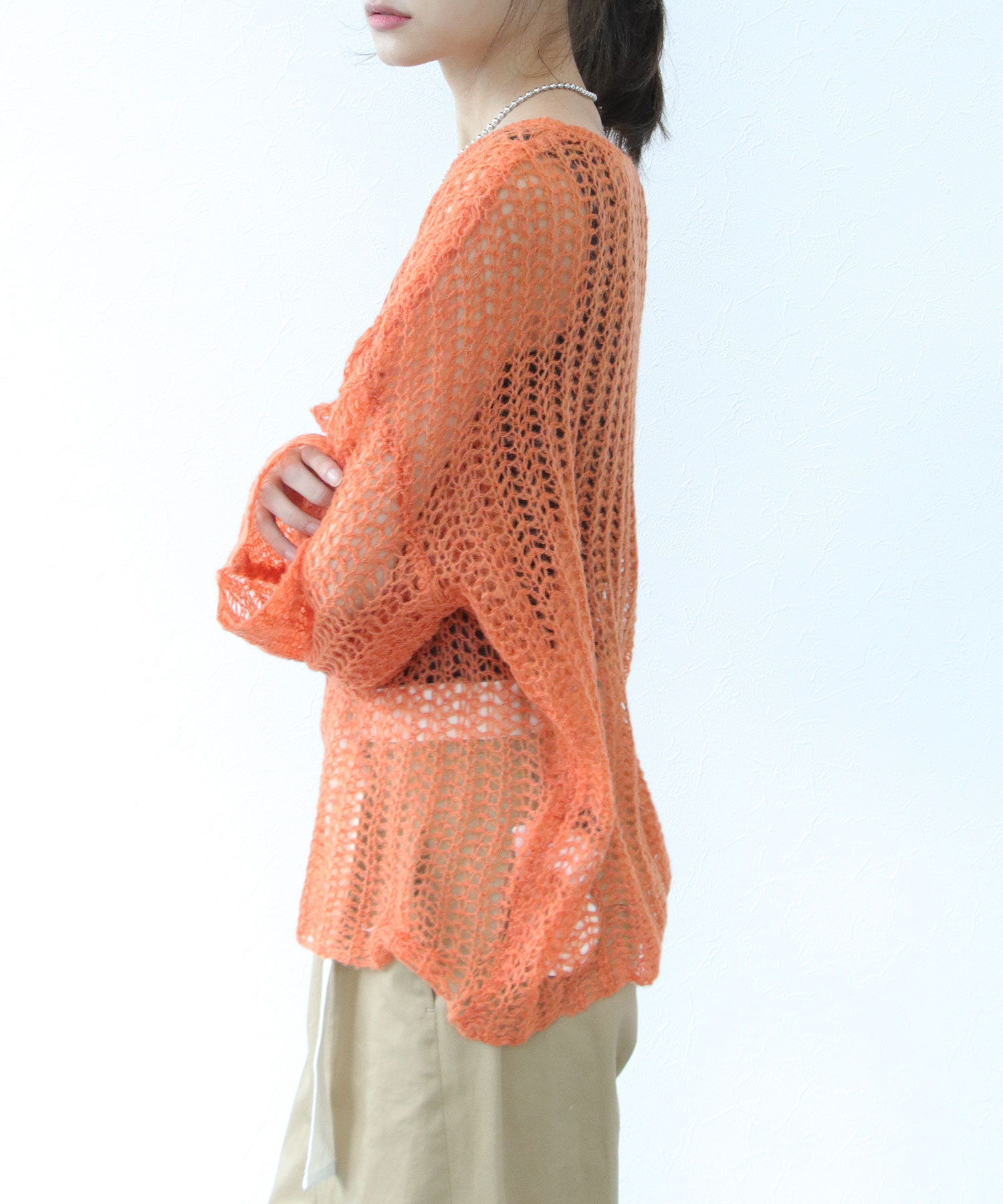 カラーモヘアメッシュ編みニットプルオーバー | AND ON JIONE STORE