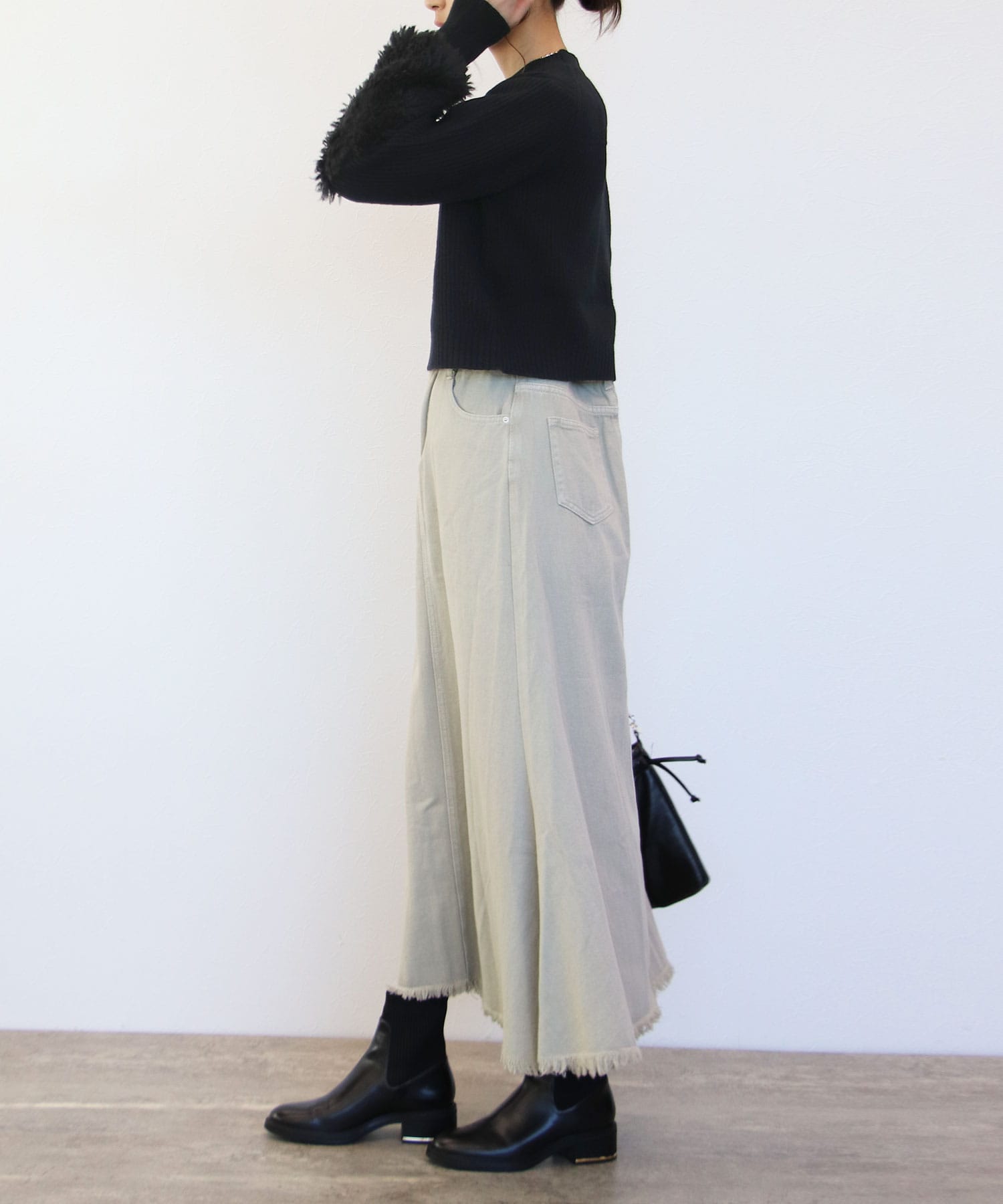 【VERSEAU/ヴェルソー】プードルファー切替えクロップドニット