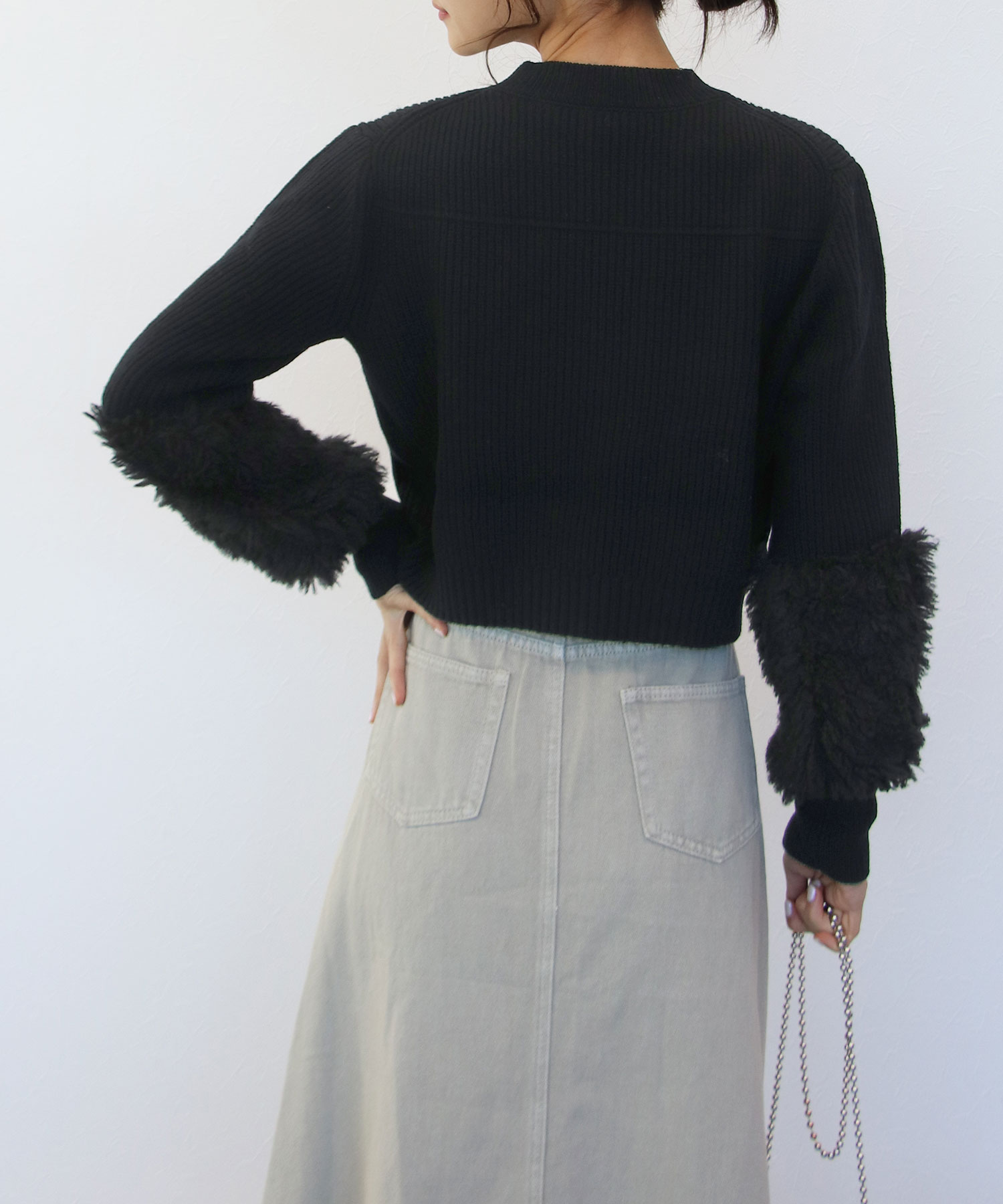 【VERSEAU/ヴェルソー】プードルファー切替えクロップドニット