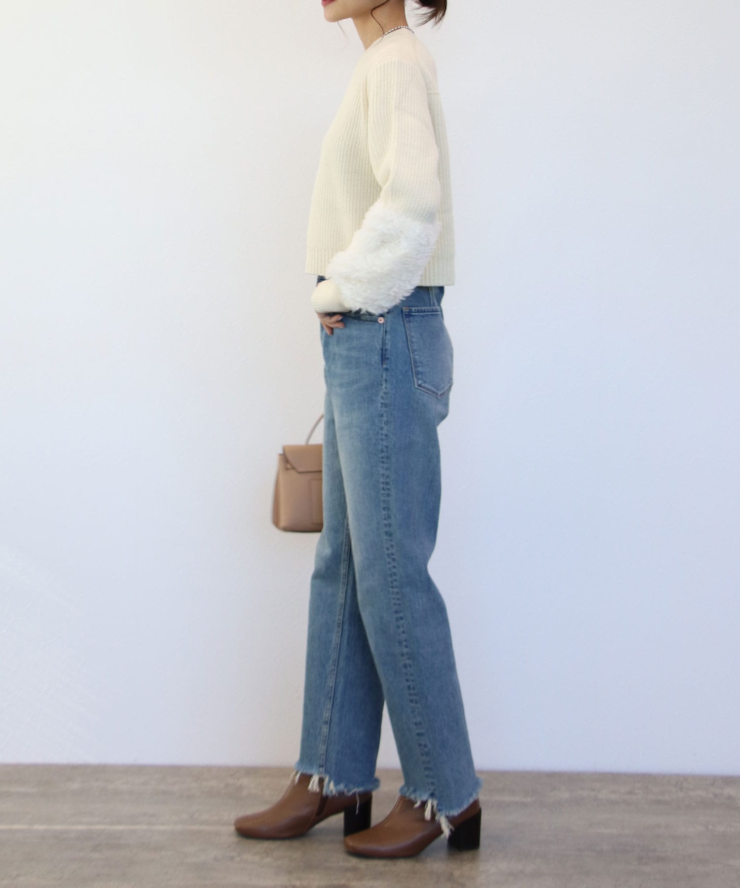 【VERSEAU/ヴェルソー】プードルファー切替えクロップドニット