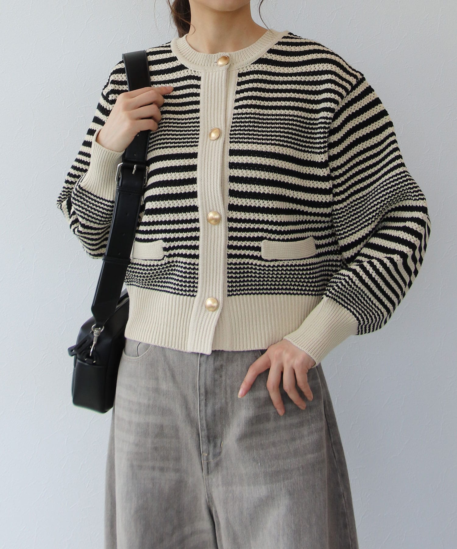 MAKENZIE CARDIGAN ♡ ボーダー　ビジュー　ボタン　カーディガン