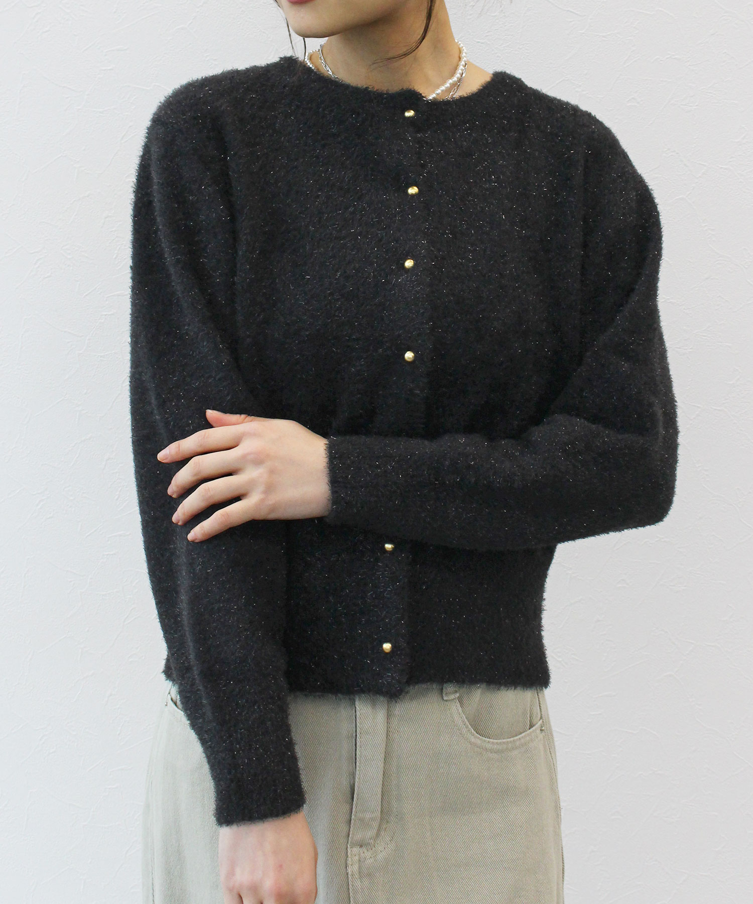 ラメフェザーニットカーディガン | AND ON JIONE STORE