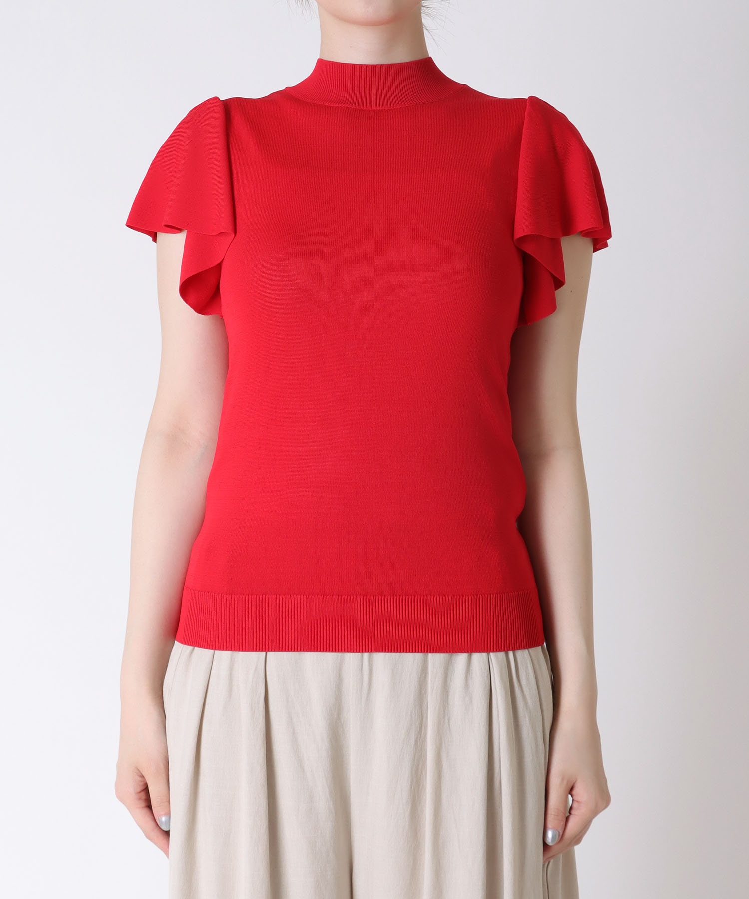 フリル袖モックネックニットプルオーバー | AND ON JIONE STORE  