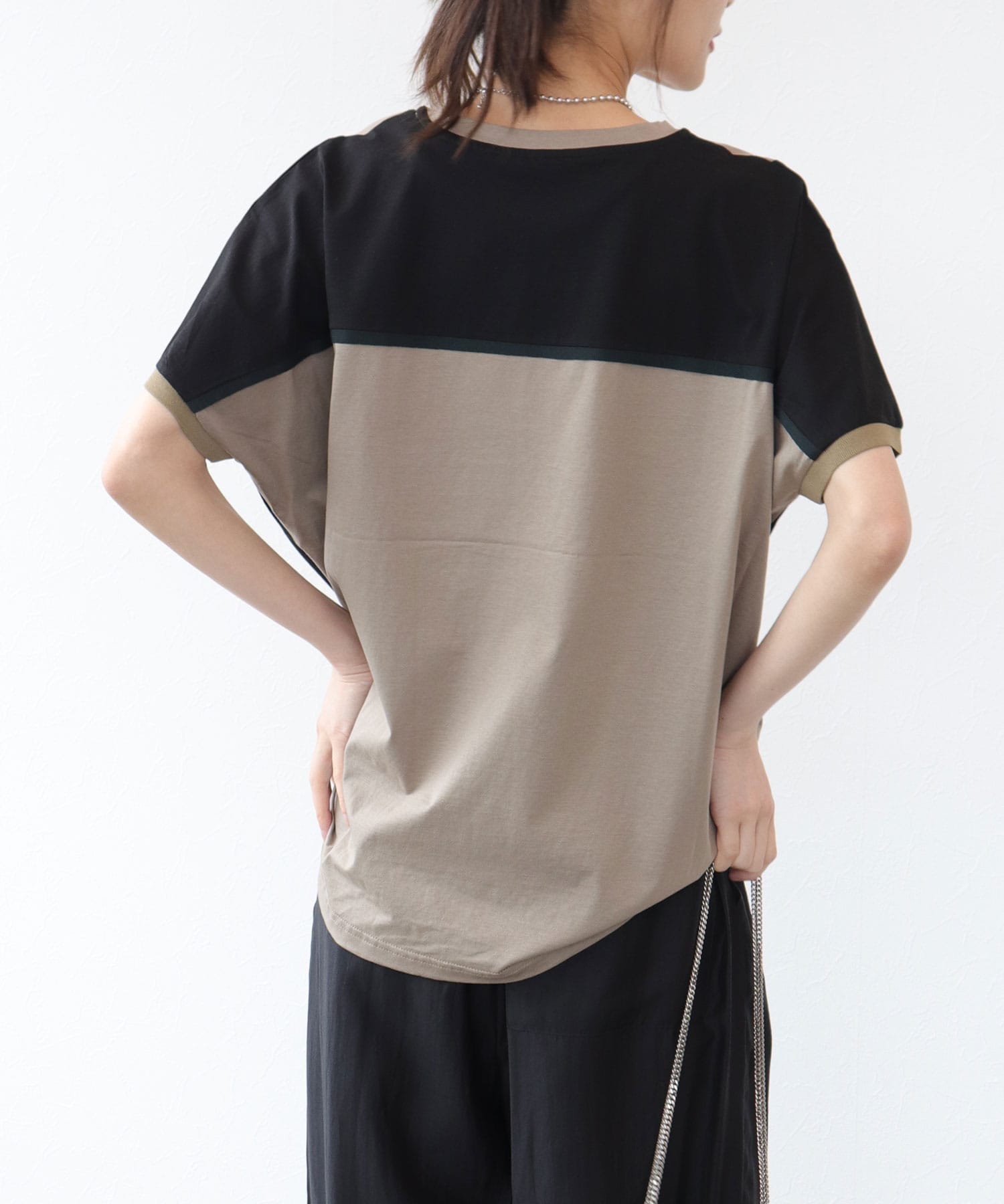 配色シルケットフレンチプルオーバー