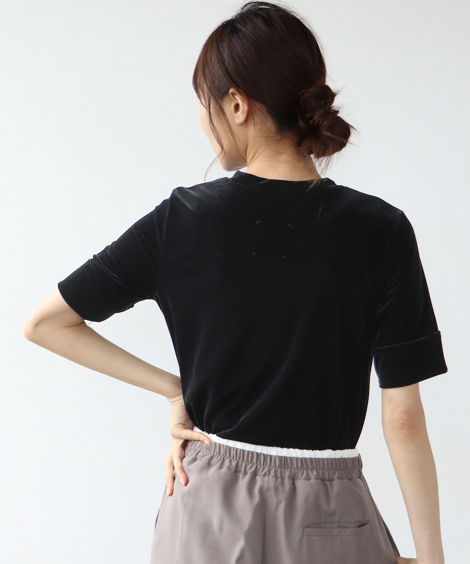 ベロアギャザー半袖ブラウス